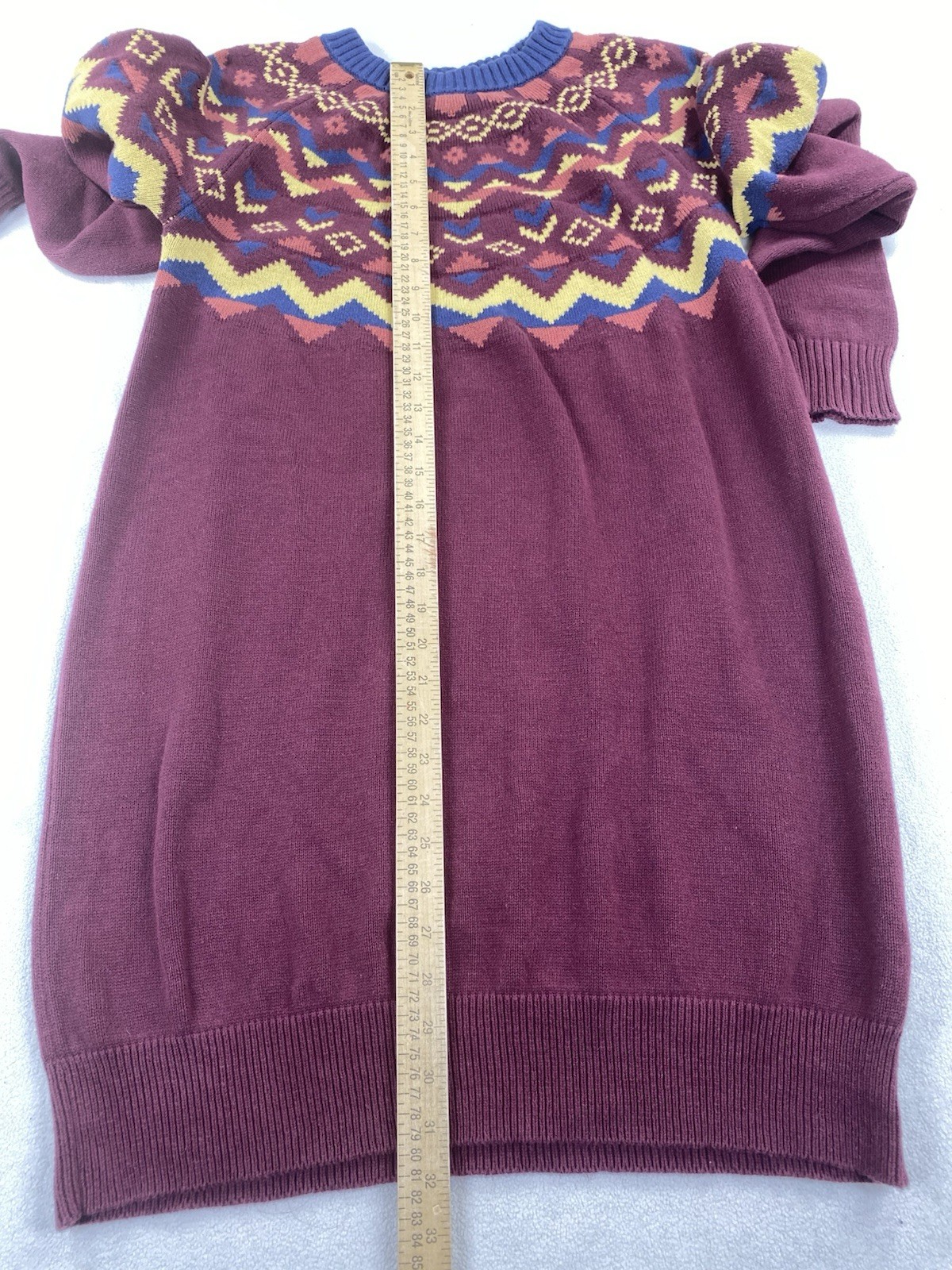 MODCLOTH XL Fair Isle Cozy Commitment Knit Burgundy Sweater Dress Geometric