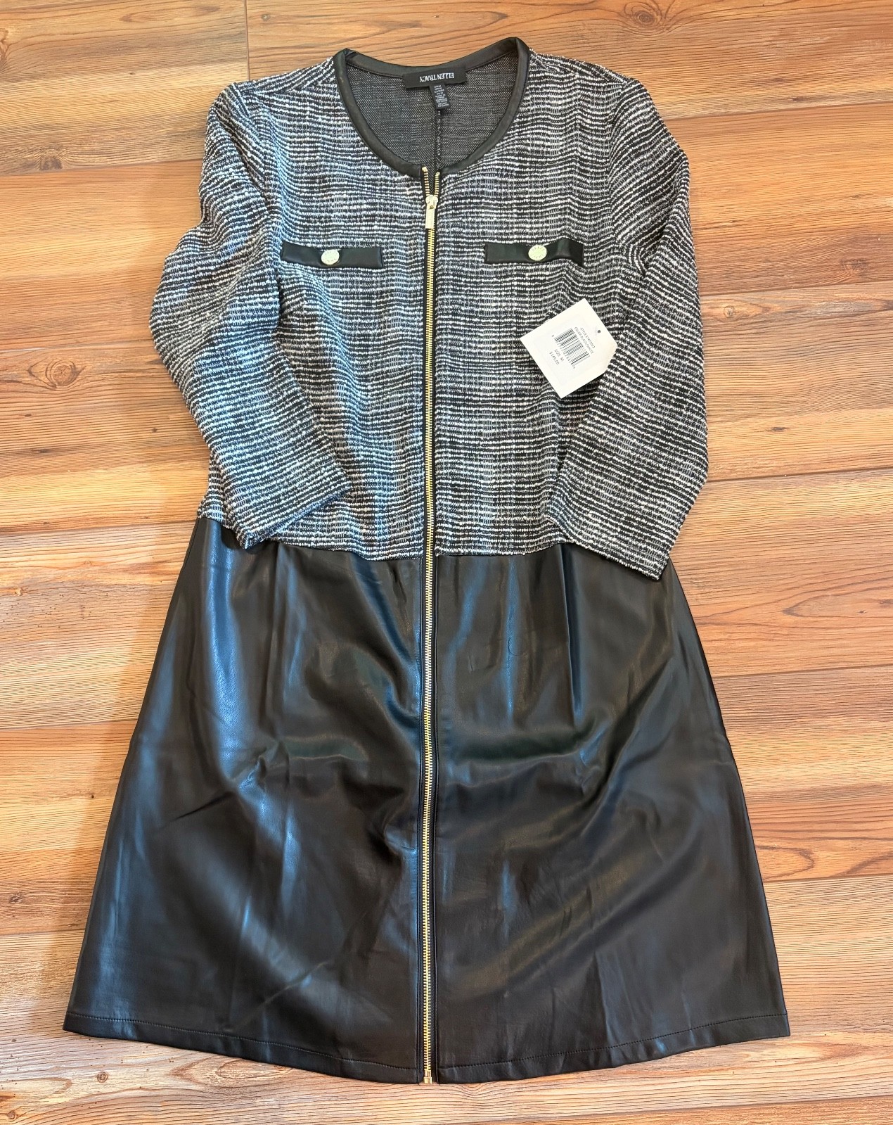 NWT Ellen Tracy Jacquard Knit And Vegan Leather Dress Size Medium