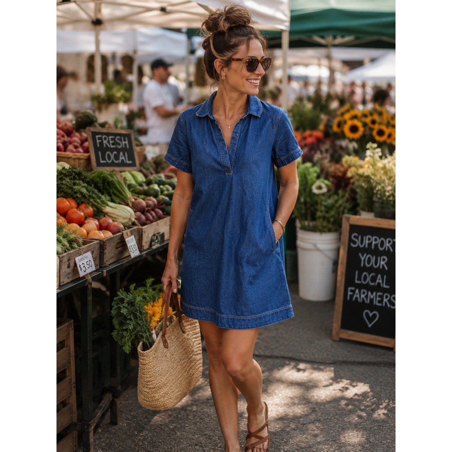 Madewell Denim Short Sleeve Mini Shift Dress Blue Indigo Cotton Pockets Size S