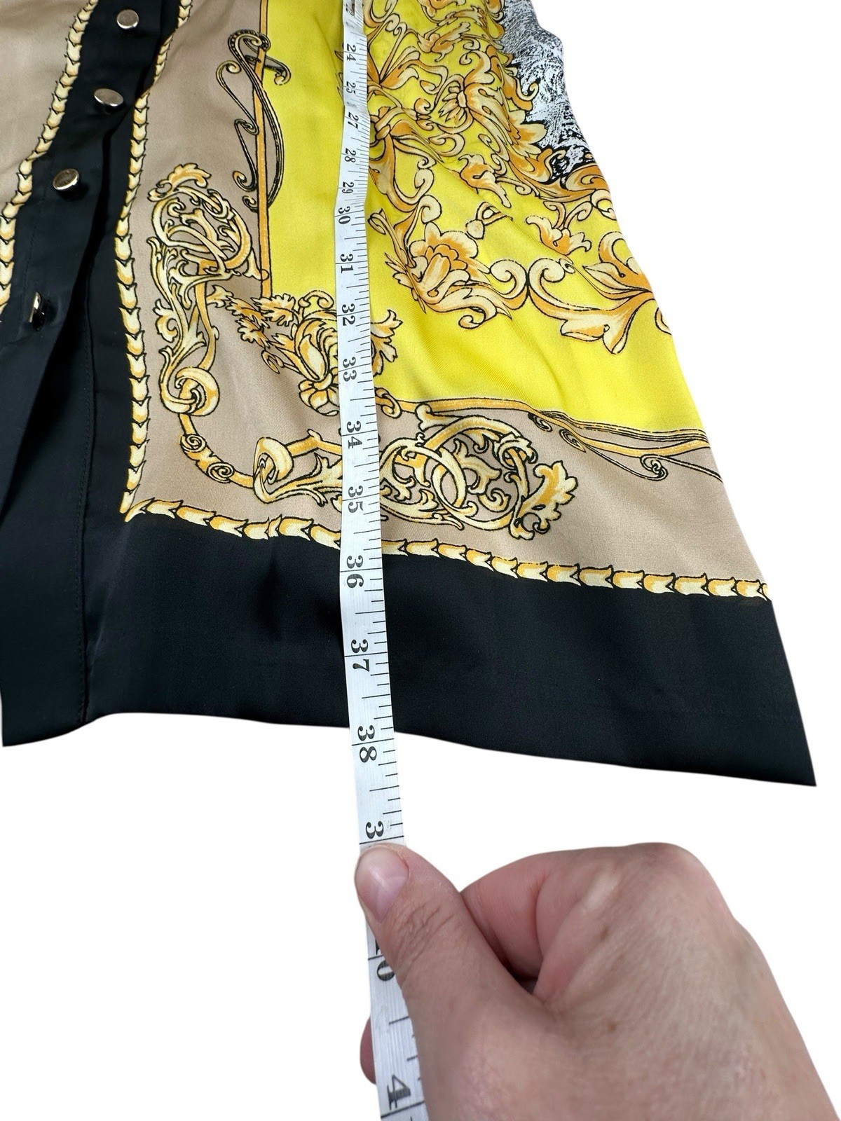 Cache Baroque Scarf Print Button Front Shirt Dress Tunic Yellow Black Belted 14