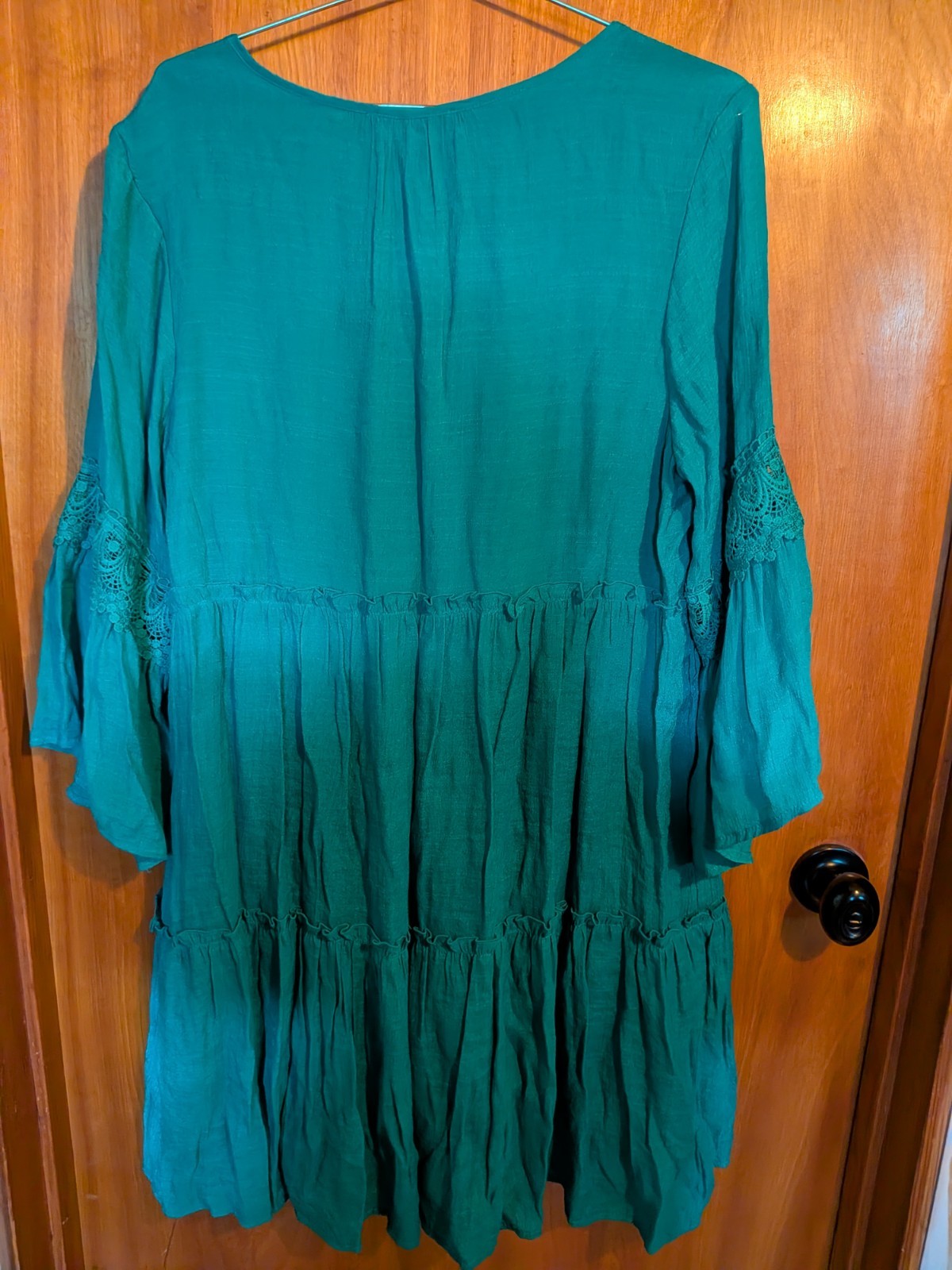 Indigo Rose Green Solid Fit & Flare V-Neck 3/4 Sleeve Lace Dress 1X