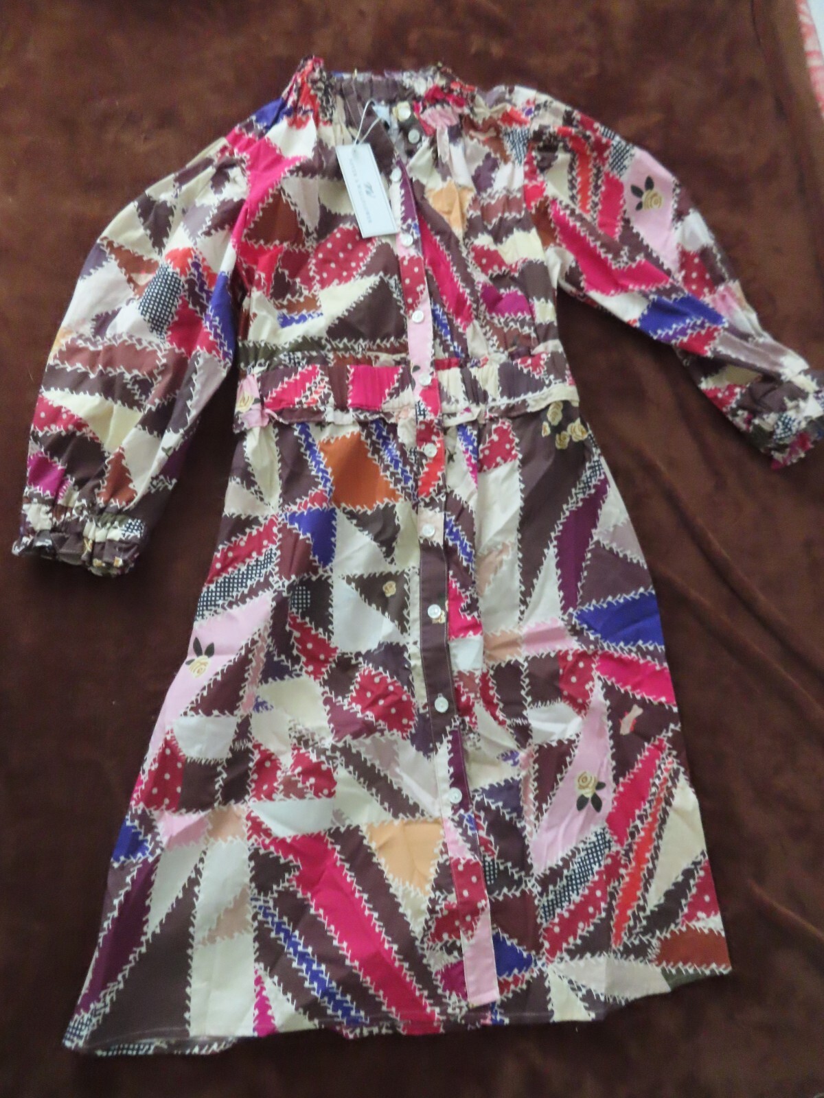 Never A Wallflower elastic collar button up print dress XS NWT