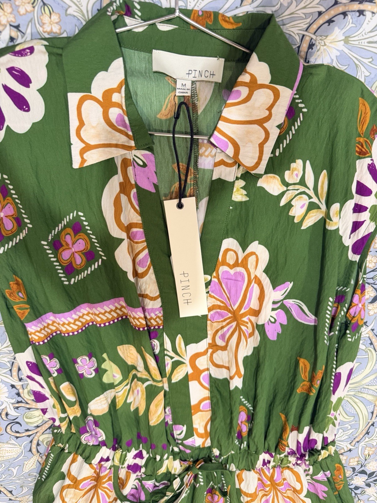 NWT Pinch Womens M Floral Tiered Maxi Dress Green Boho Resort Cottagecore