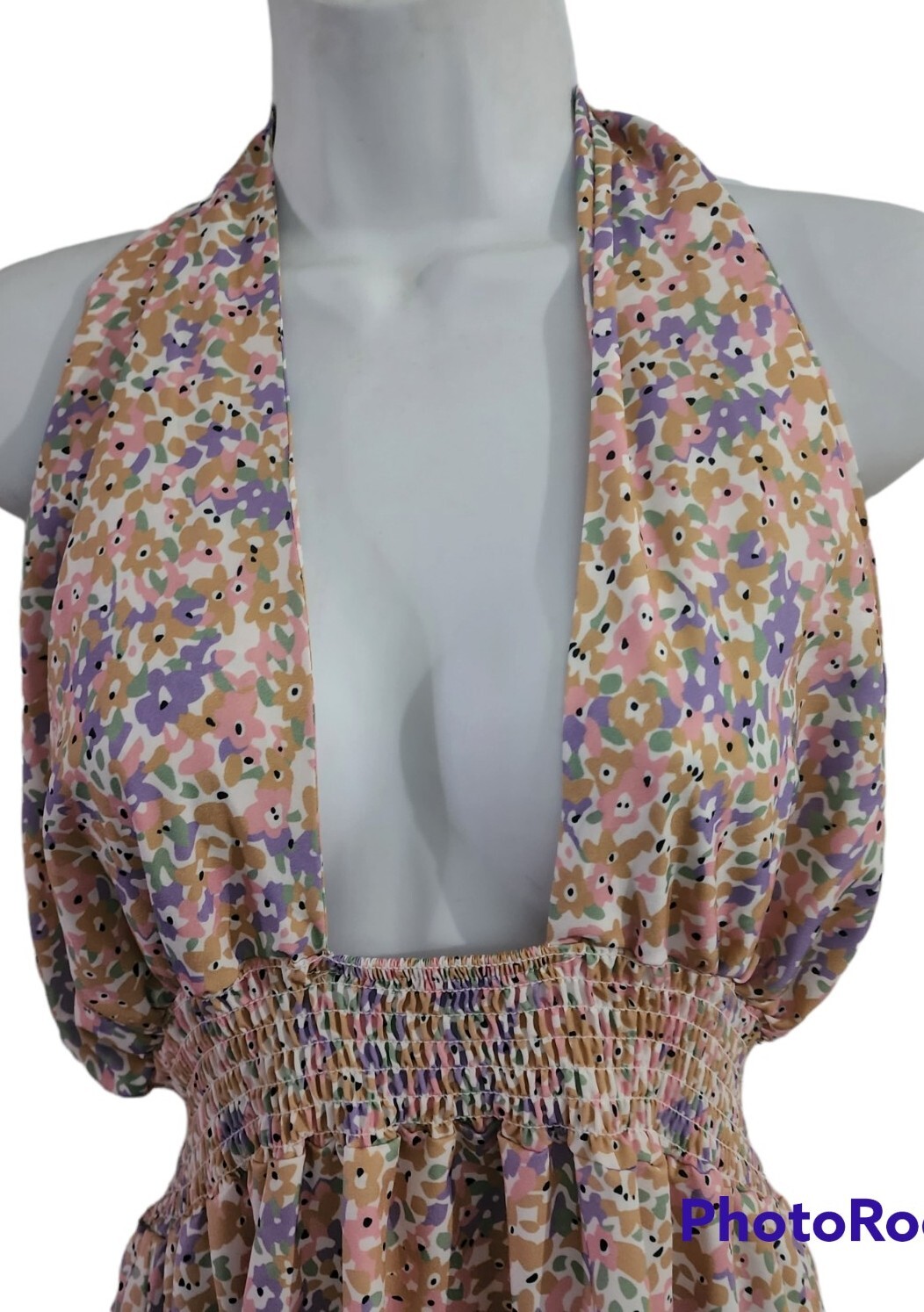 Cupshe Miriam Backless Halter-Neck Floral Rausch Pleated Dress size L NWT