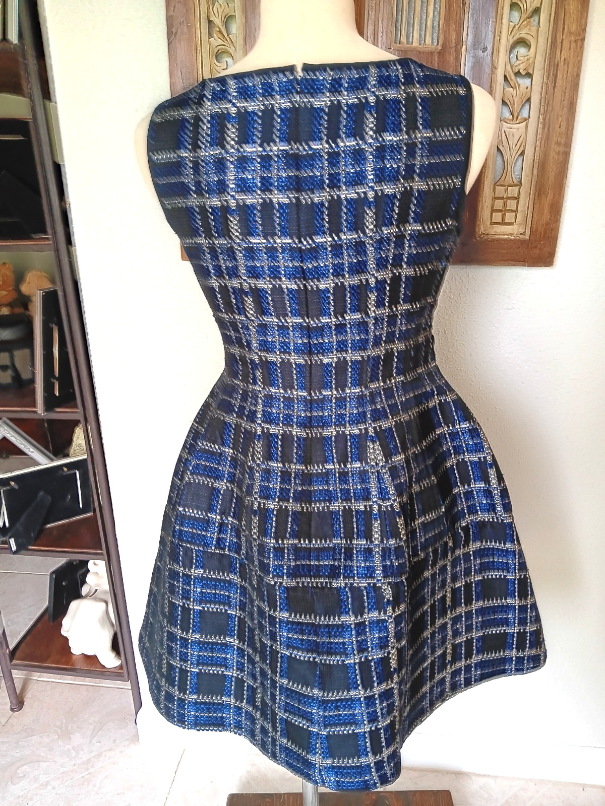Nanette Lepore Made in NYC Blue Black & White Tweed Fit & Flare Dress Size 2