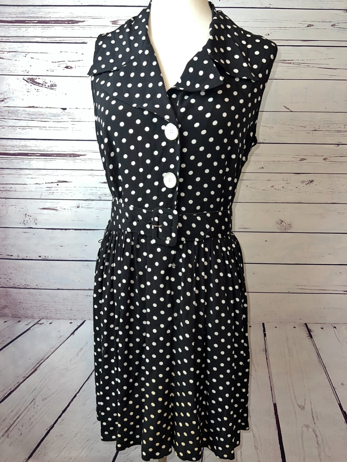 Jonathan Martin Fit Flare Dress size 11 12 Polka Dot Pin Up Sleeveless Rayon