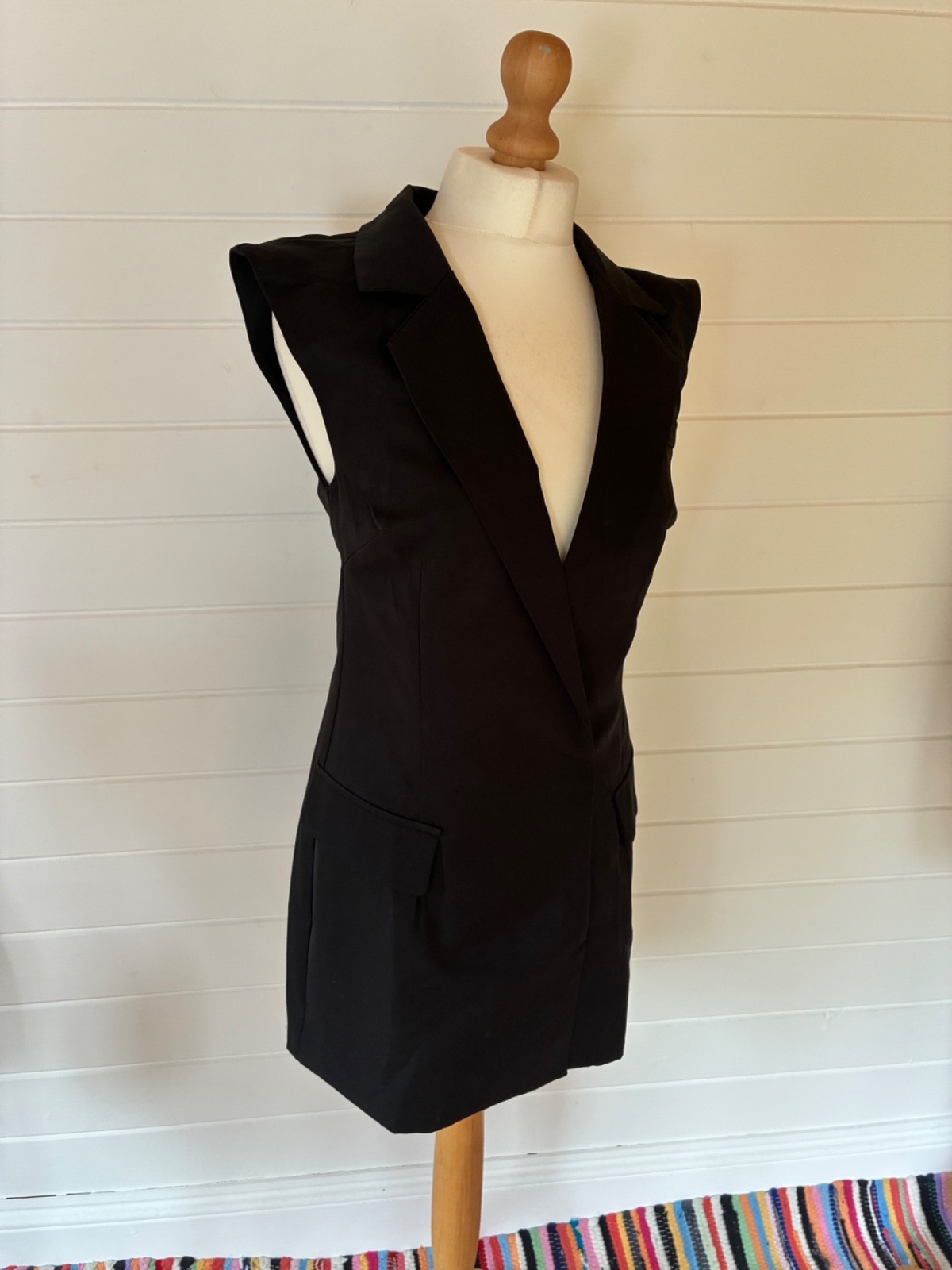 BLACK SLEEVELESS COAT DRESS DOUBLE BREASTED MINI EGO SIZE 10 PARTY COCKTAILS