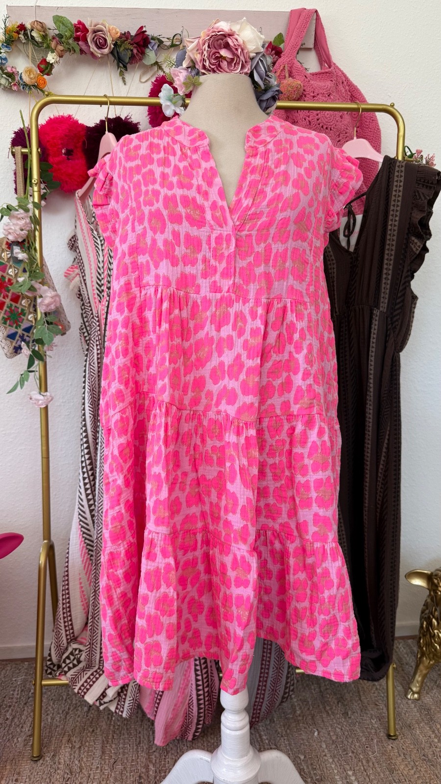 Hippie tunic dress mini smock muslin 36,38,40,42 New