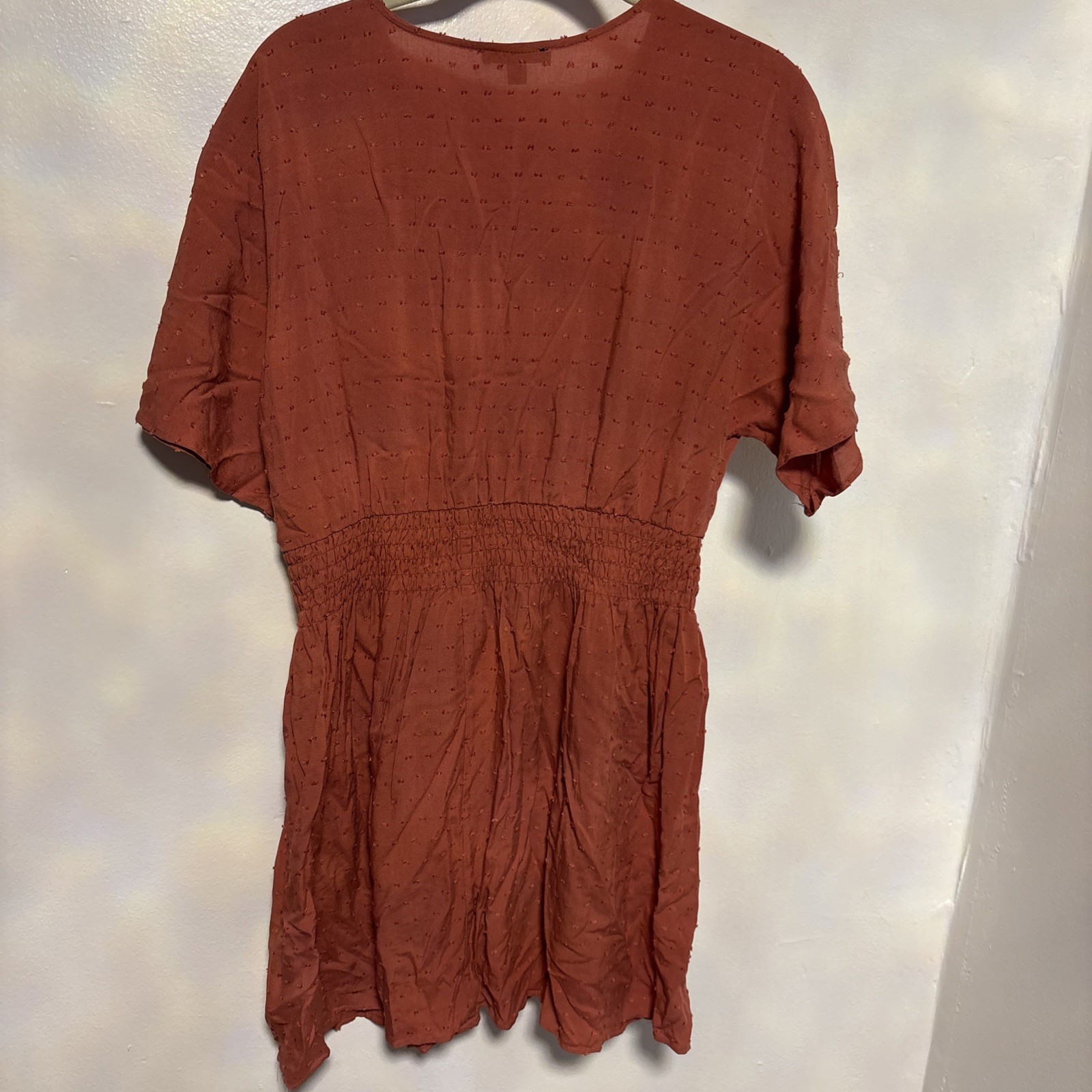 AS U WISH White Textured Smocked Waist Mini Dress.