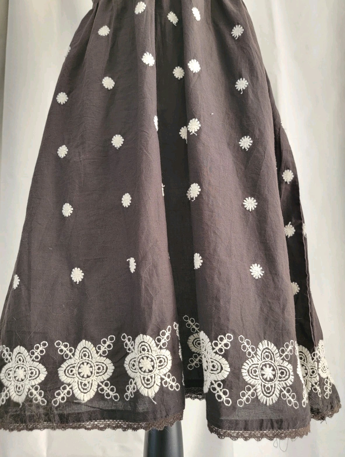 Cute Options Brown Boho Peasant Dress Women’s L White Embroidered Puff Sleeve Y2