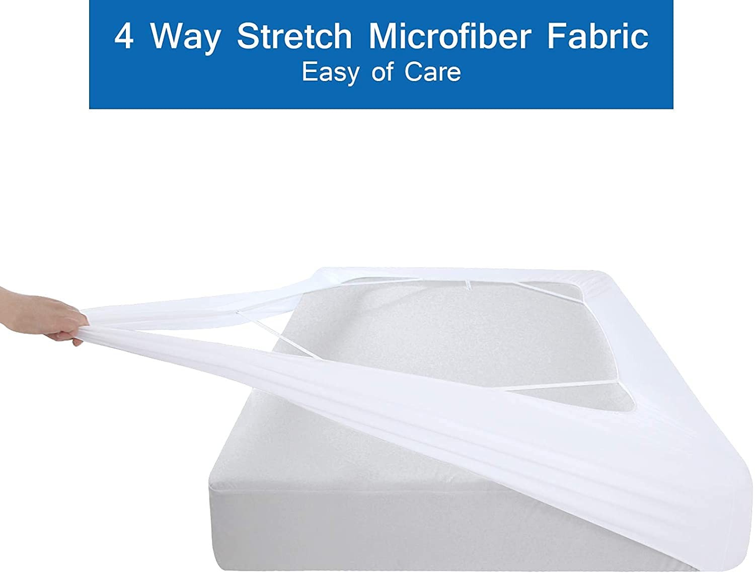 Box Spring Cover Queen Size Bed Skirt Wrap 4 Side, White | Stretch & Snug Fit, U