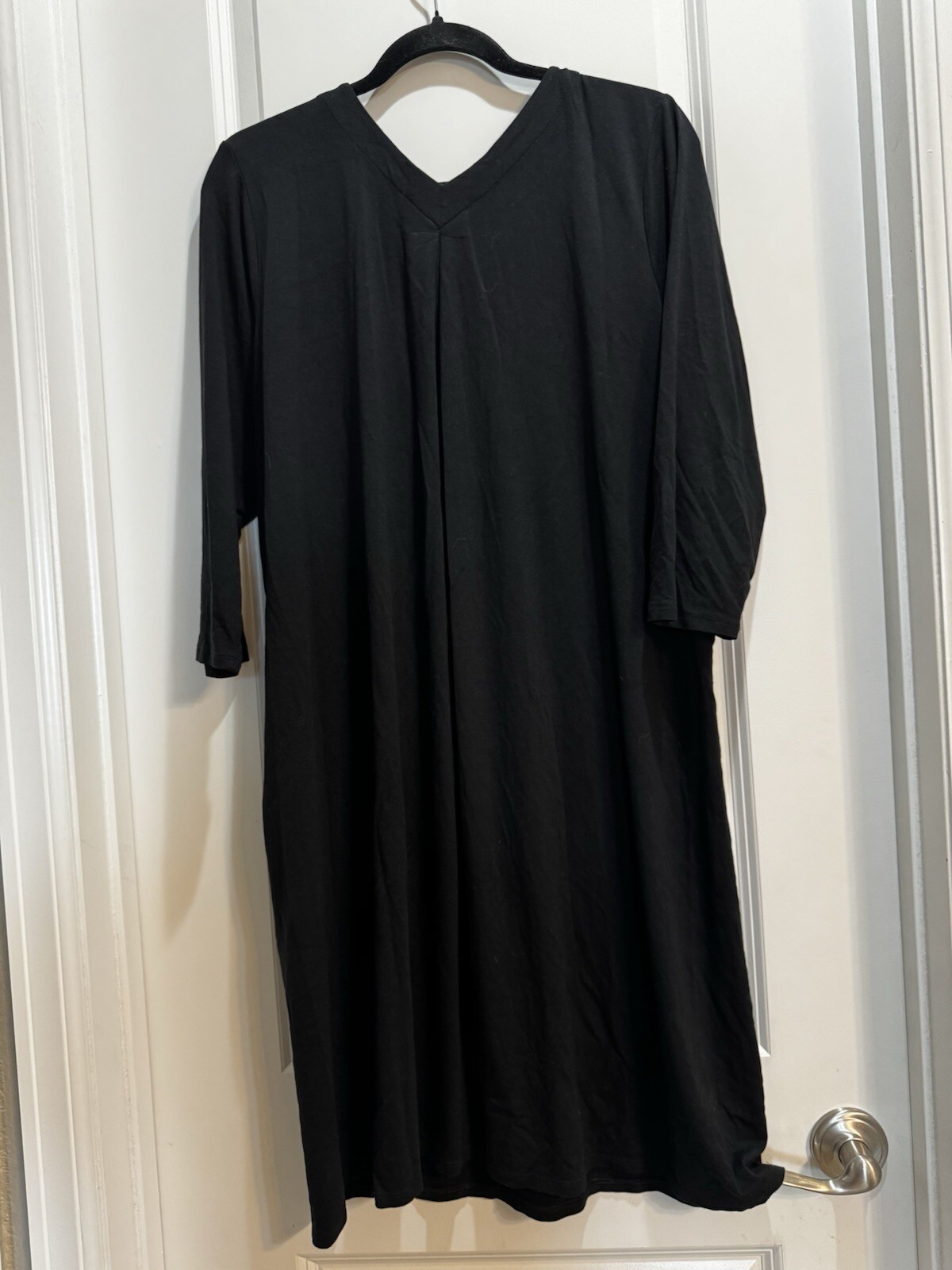 J Jill WeareverCollection Black PleatedBack Vneck3/4 SleeveDress Slide Pockets M
