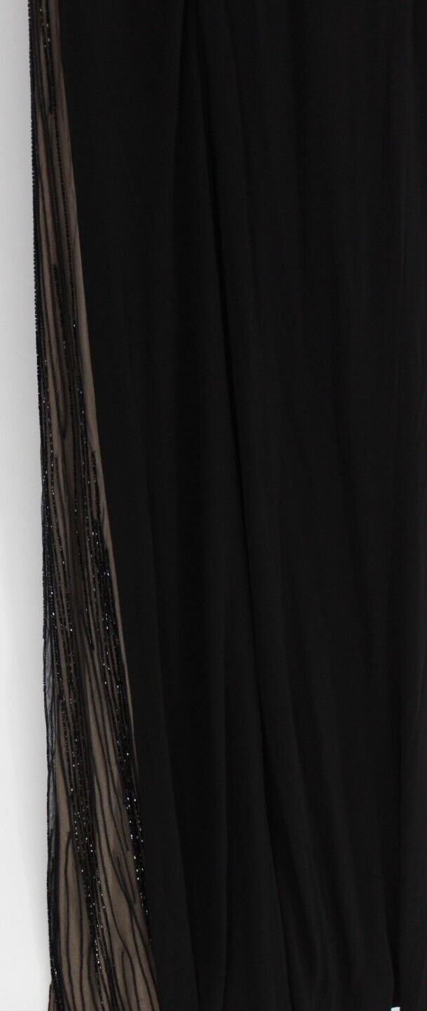 DAVID MEISTER Black 1-Shoulder Long Beaded & nude Side Formal Dress Size 12 $648