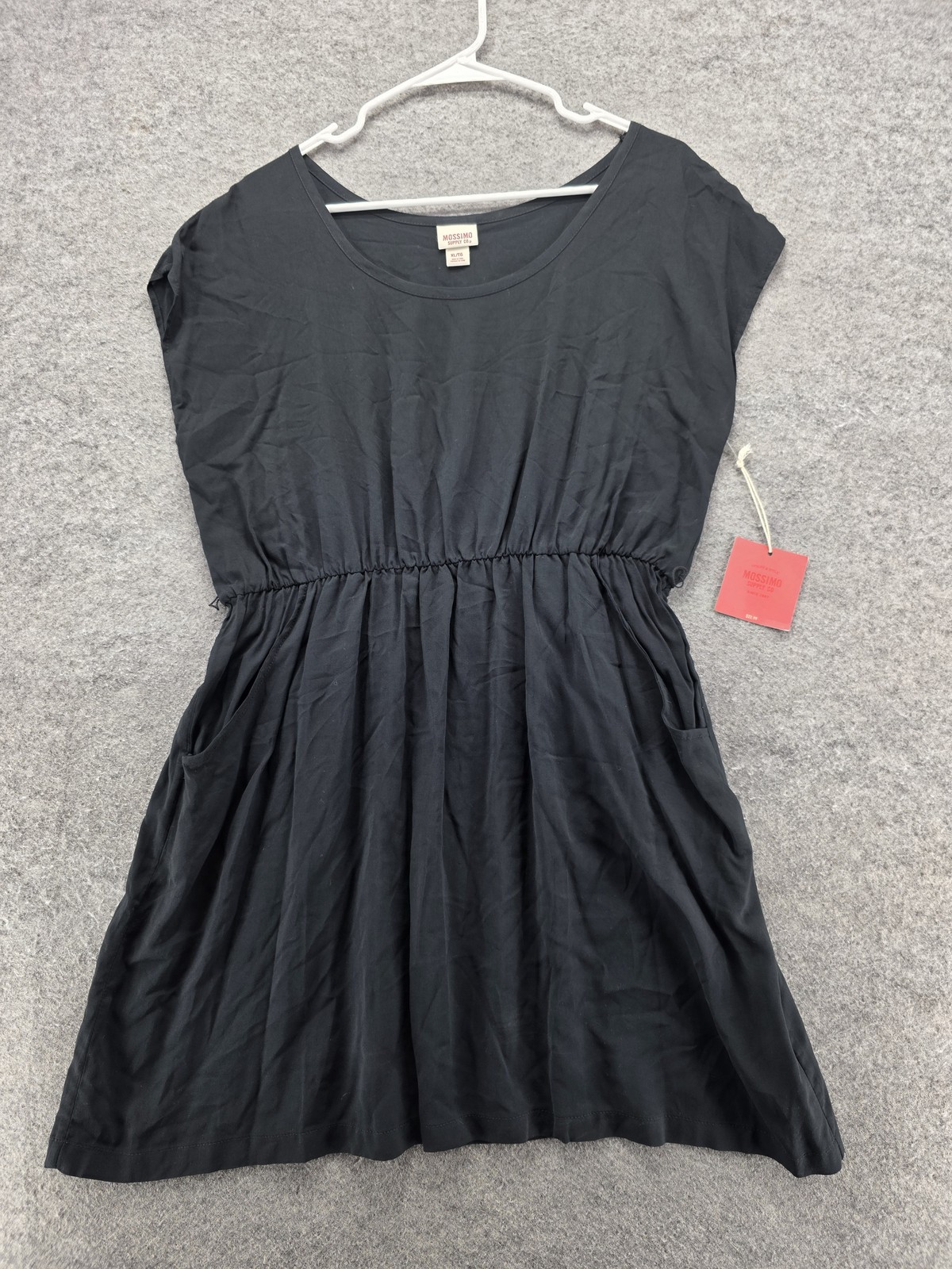 Mossimo Supply Co Dress Womens XL Black Short Sleeve Elastic Waist Pockets Rayon