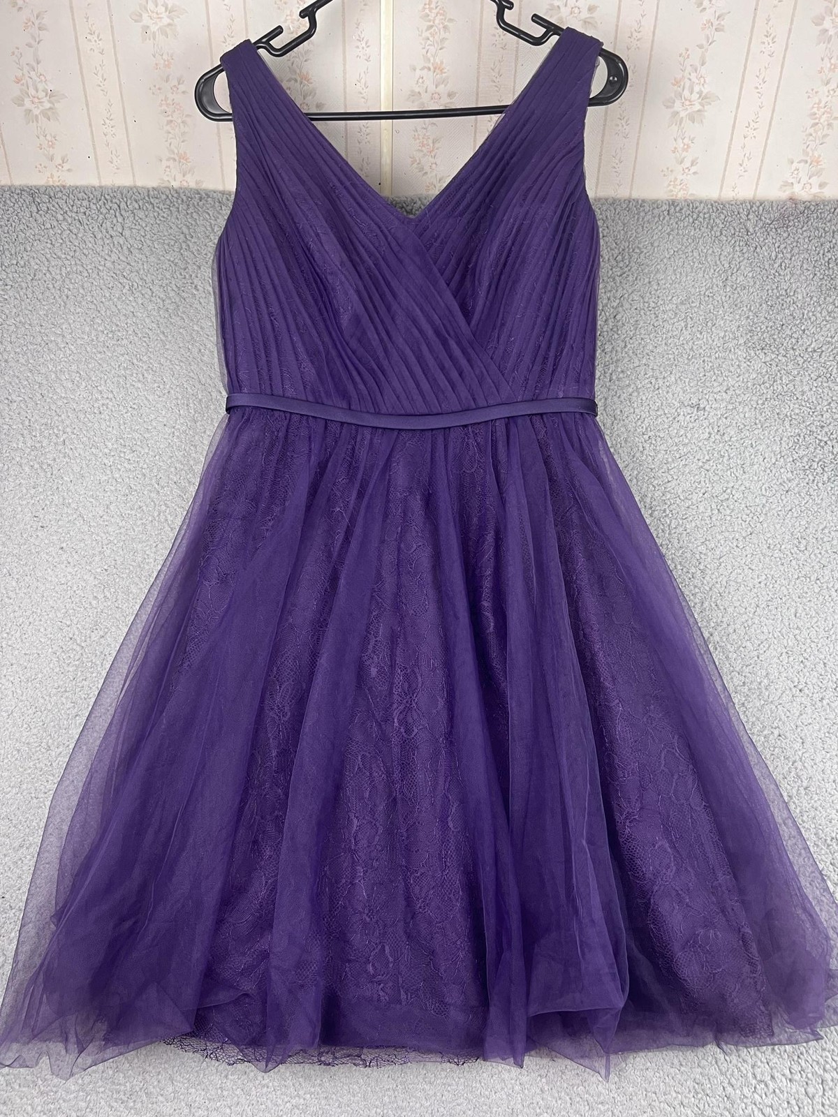 White By Vera Wang Dress Womens 8 Purple Tulle Lace Fit & Flare Party VW360206