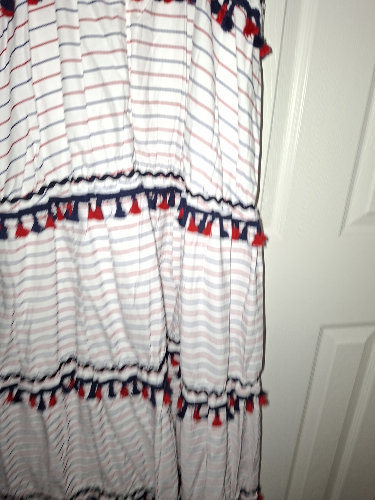 New L’ATISTE Boho Tiered White Blue Red Cotton Maxi Dress Size Medium or Large