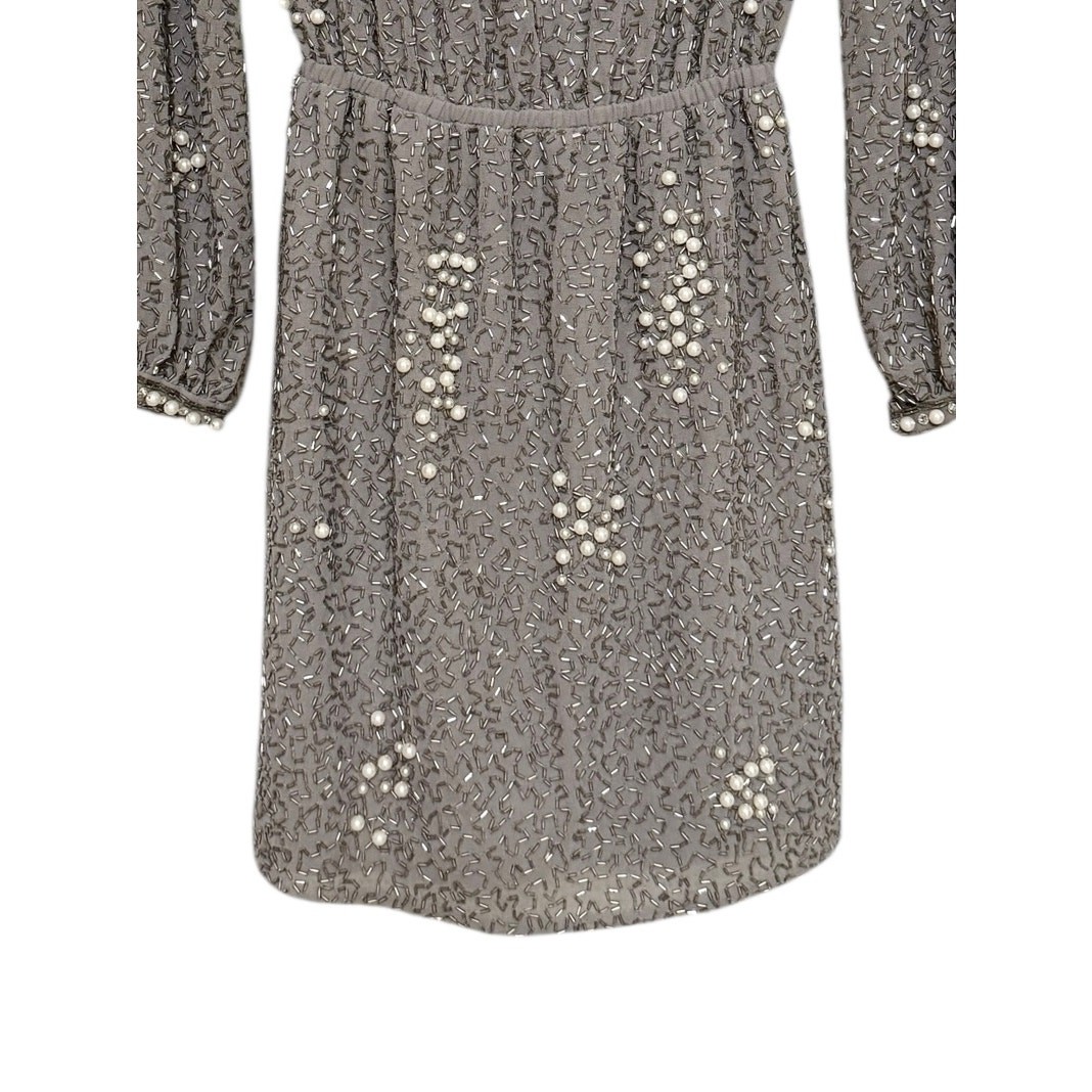 ASOS Silver Pearl Embellished Beaded Cocktail Mini Dress Long Sleeve Party 0