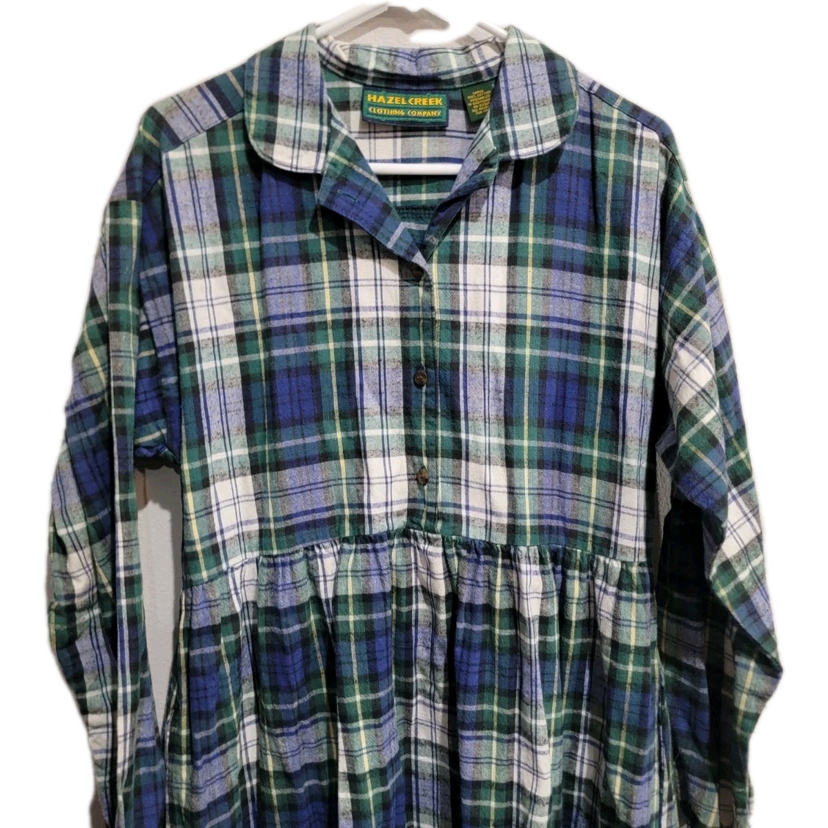 VTG 90s Hazel Creek Plaid Flannel Maxi Dress L Cotton Grunge Cottagecore Green