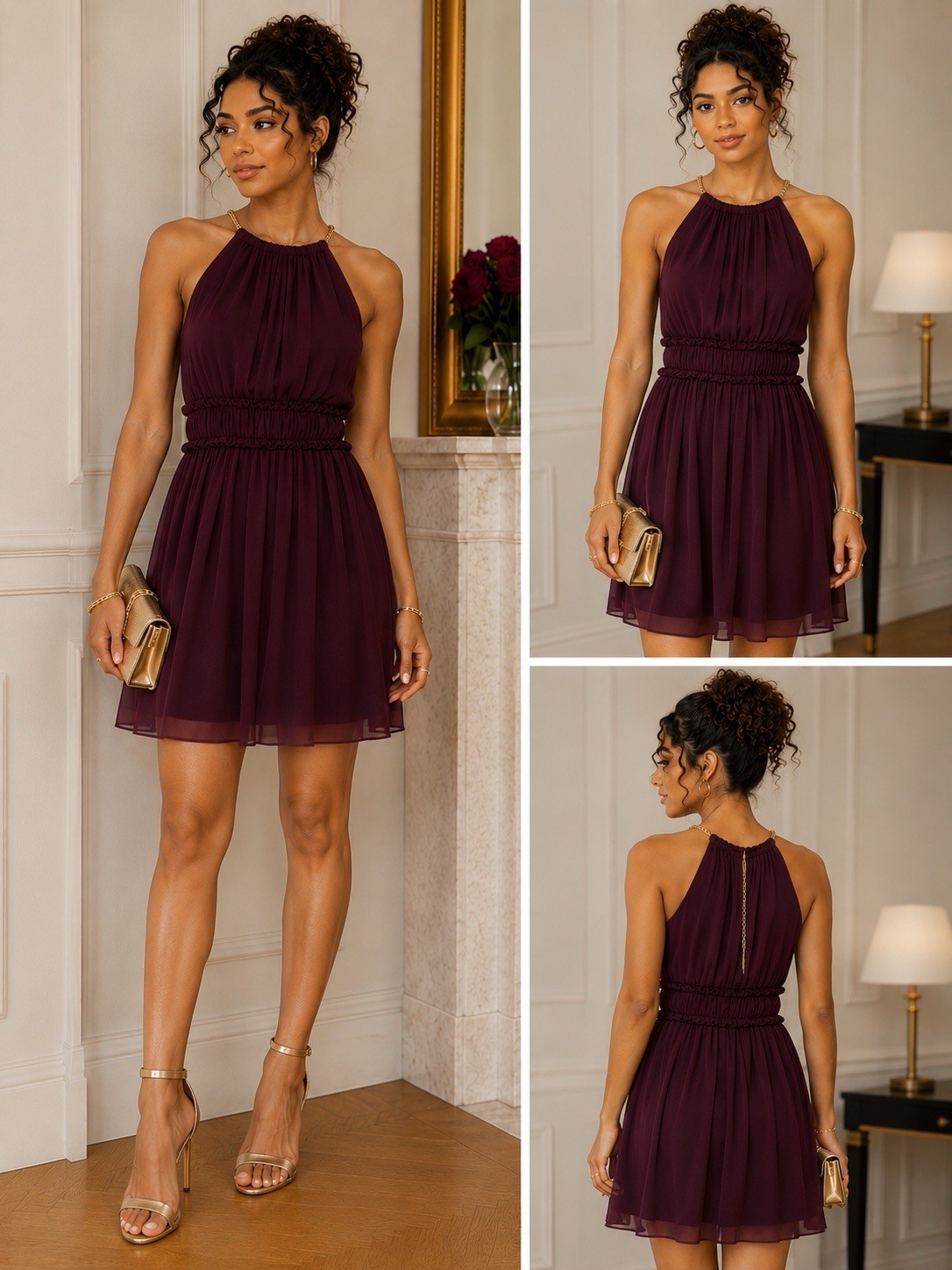 Jake’s Cocktail Plum Dress With Good Neck Chain Collar Size 40 M