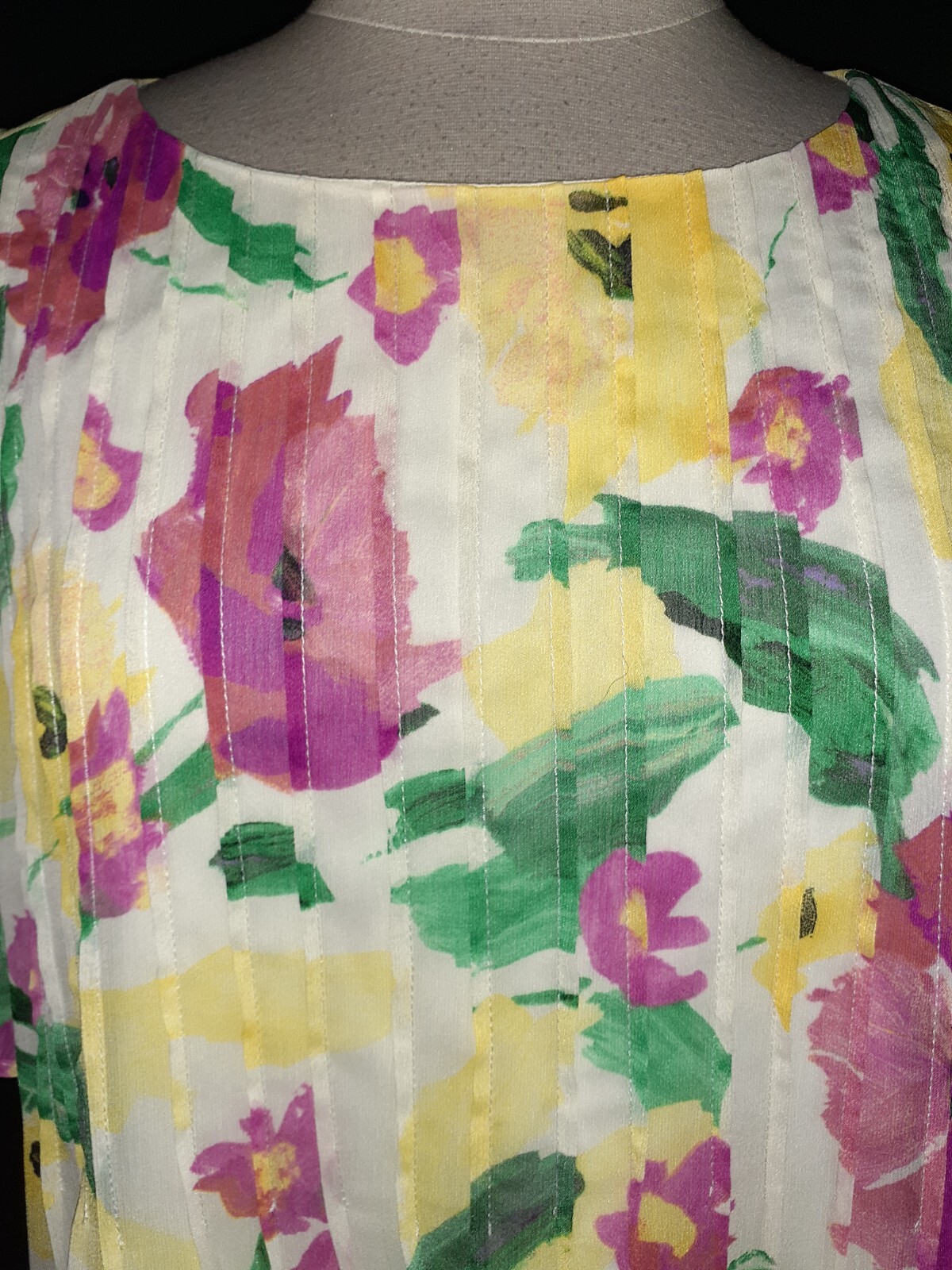 DKNY Size 14 Shift Dress White Pink Yellow Floral Short Sleeve