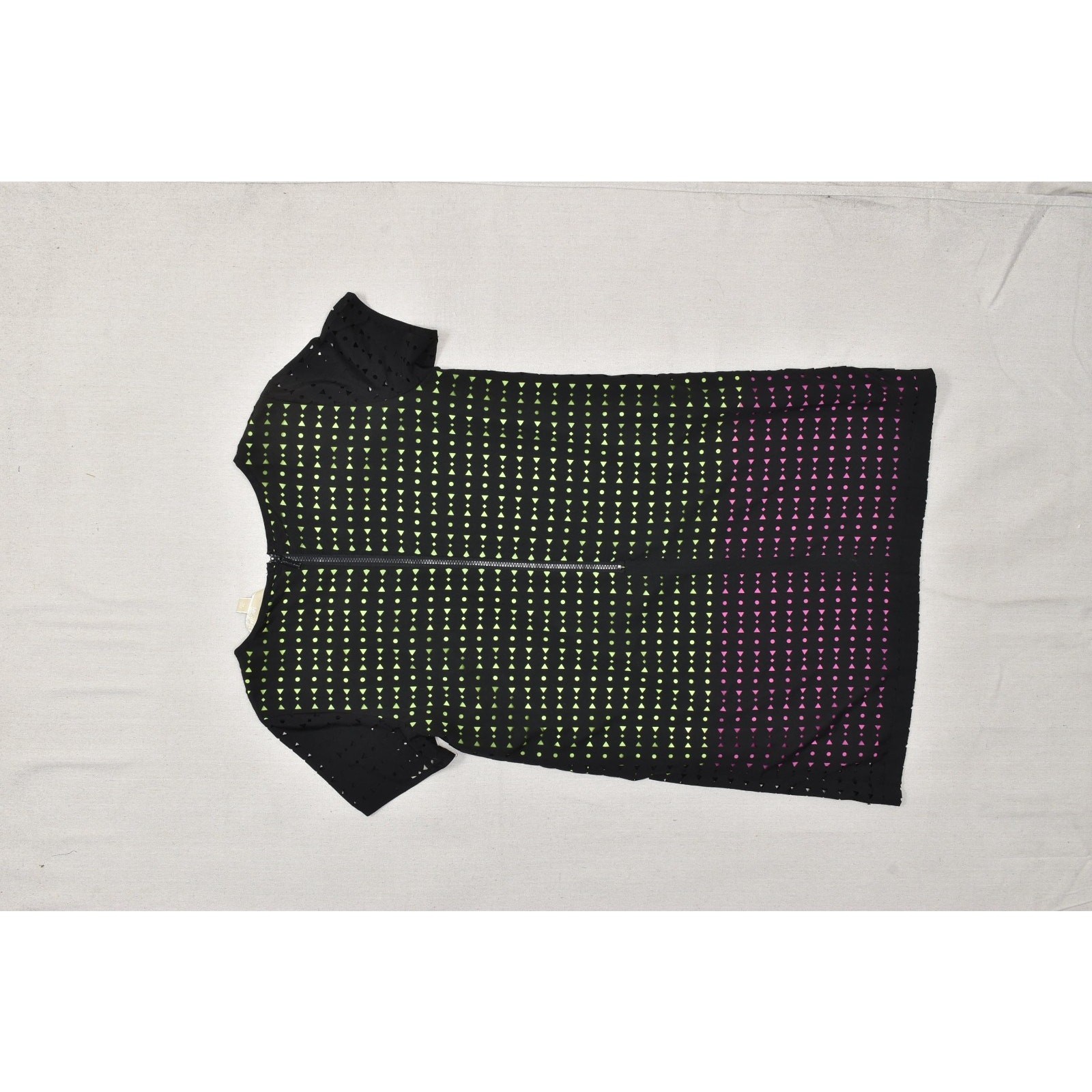 MICHAEL Michael Kors Black Neon Green Pink Geometric Laser Cut Sheath Dress 10