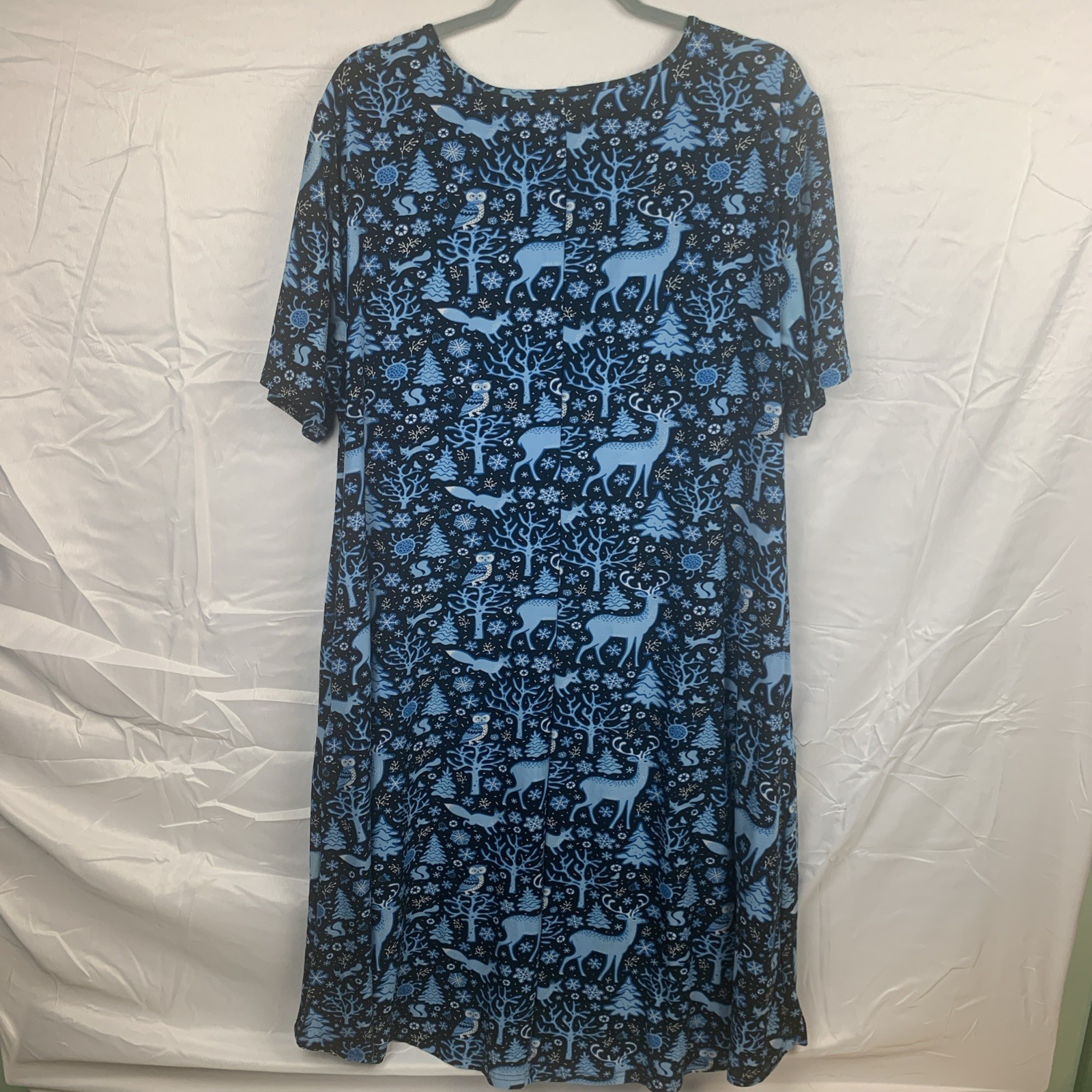 Knit Swing Dress A-Line Womens 2XL Pockets Fairycore Owl Deer Fox Black Blue