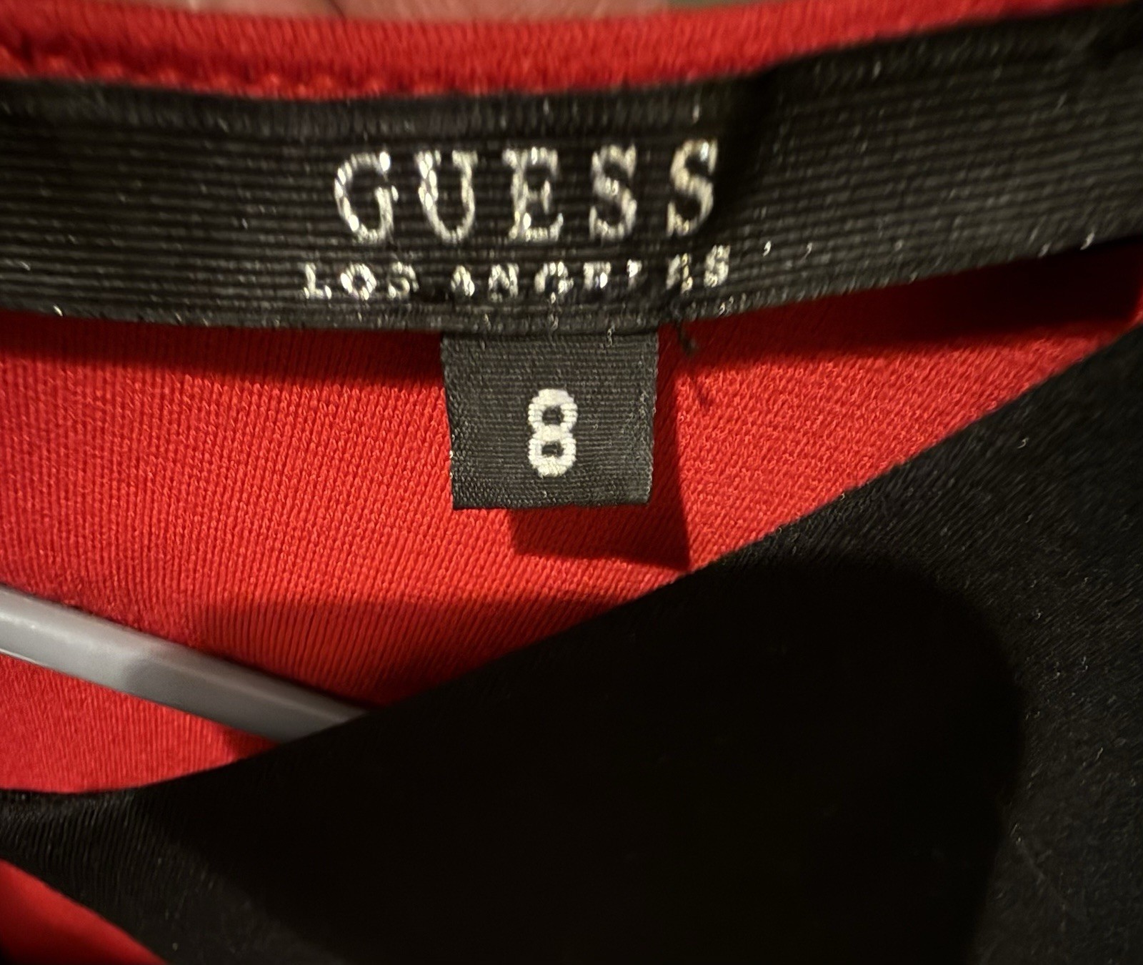 GUESS Red Black Solid Knit Sheath Knee Dress 8 Scoop Neck Sleeveless Cut-Out