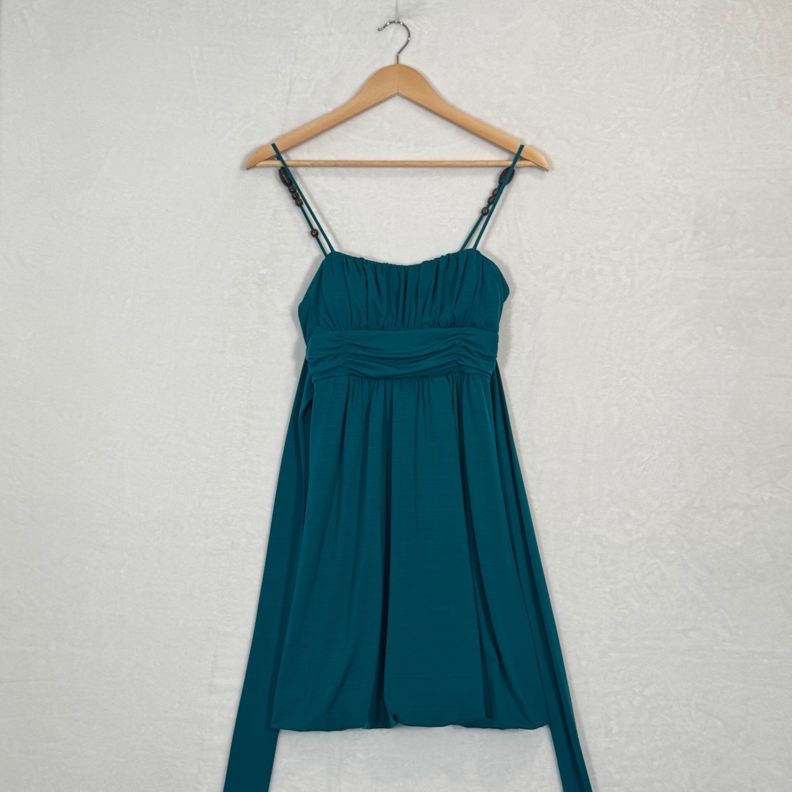 BCX Teal Blue Beaded Strap Bubble Hem Babydoll Tunic Dress Size S