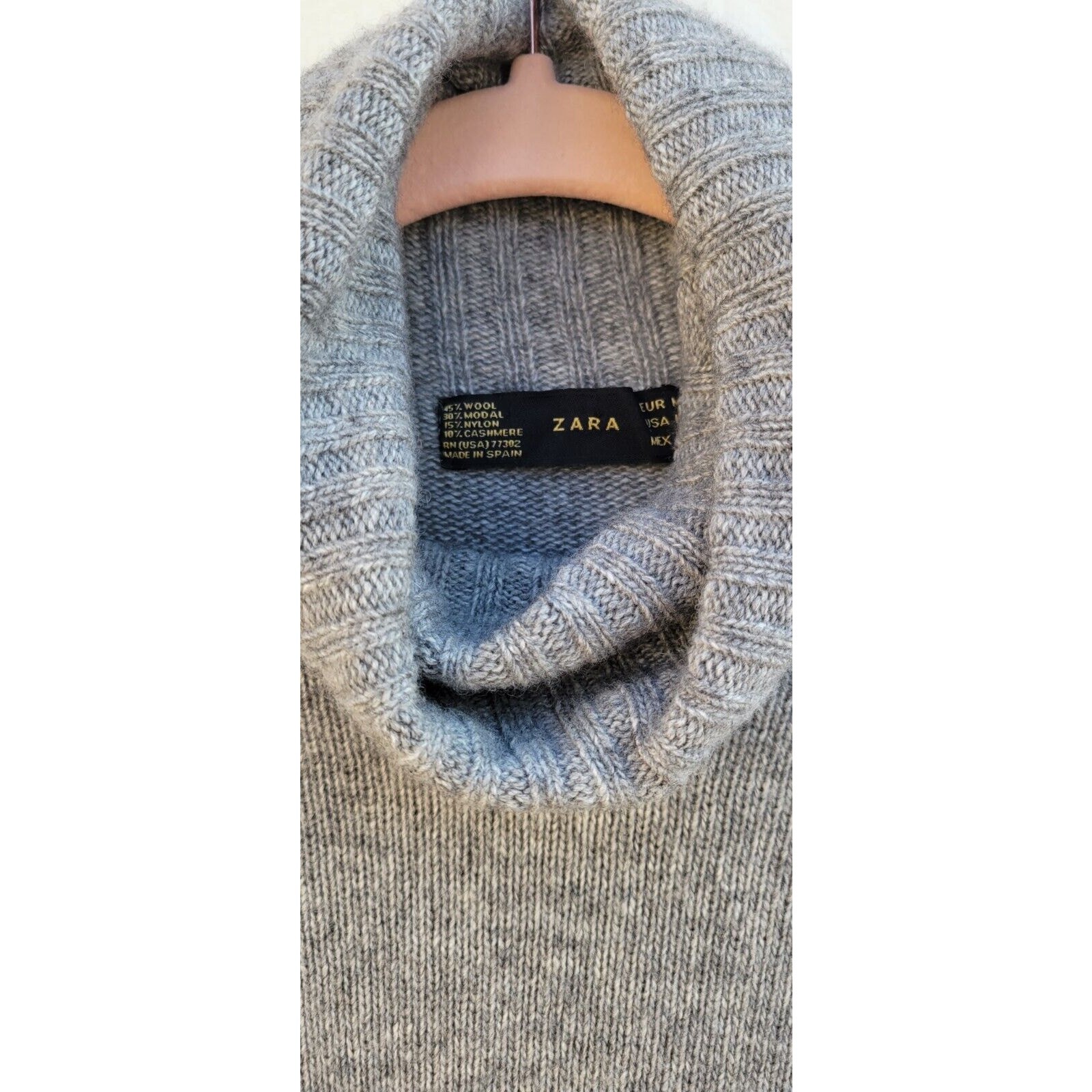 Zara Sweater Dress Womens Medium Gray Wool Cashmere Turtleneck Minimal Soft Girl