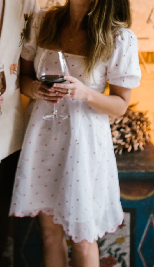 Hill House Matilda Mini Dress White Cherry Organza Dot Size S