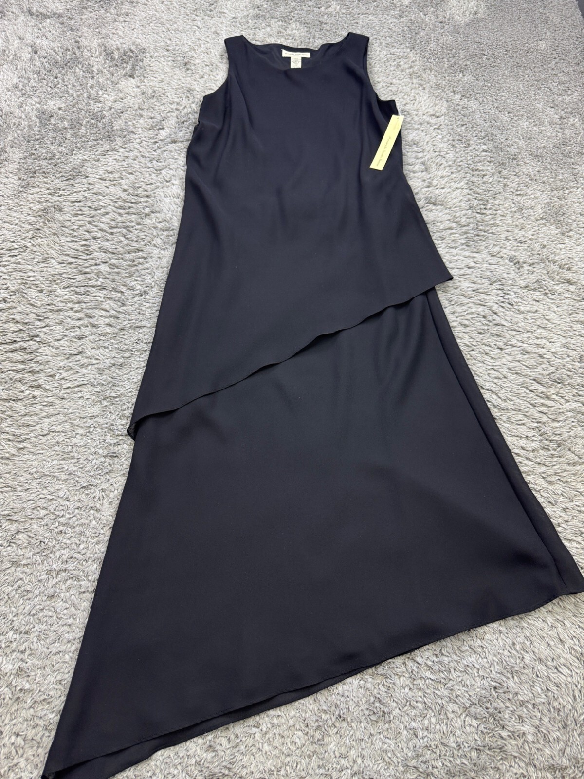 Amanda Smith Dress Women 4 Petite Black Tiered Asymmetric Slip Cocktail NWT