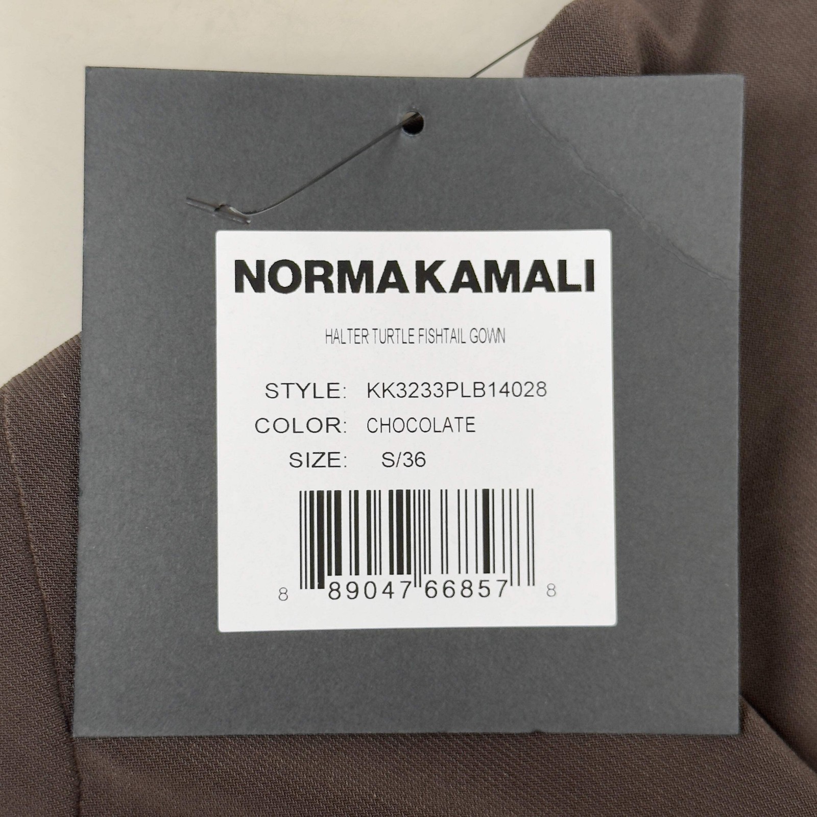 NORMA KAMALI Halter Turtle Fishtail Gown 4-Way Stretch Womens Sz S/36 Chocolate