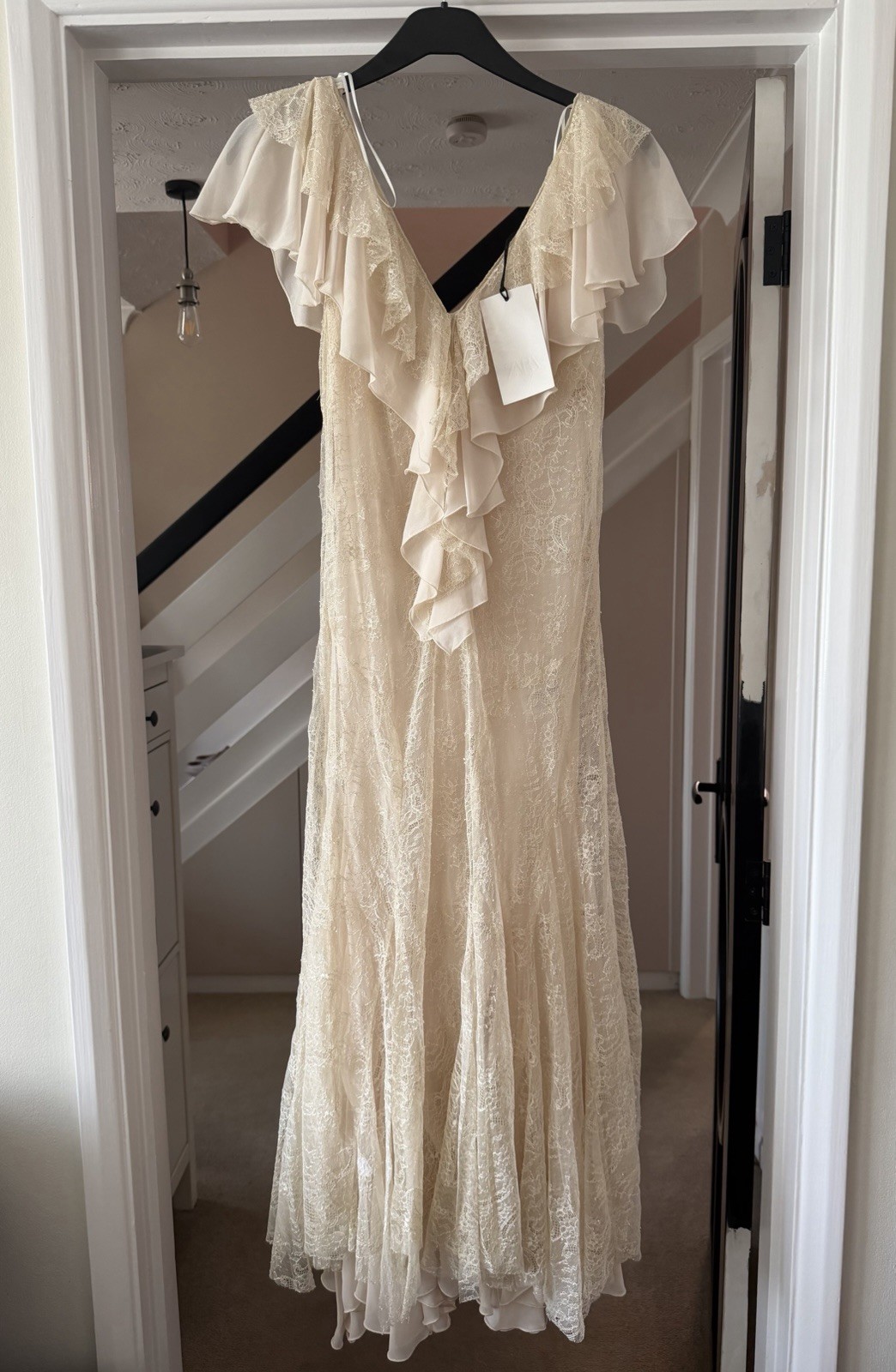 ZARA 2026 ZW Collection Ecru Cream Lace Frill Midi Maxi Dress Size S 2892/832