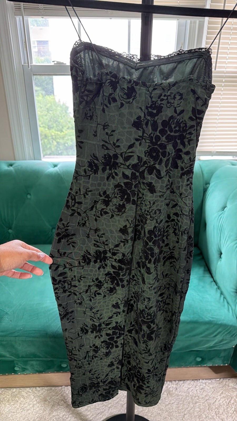 Windsor Strapless Sweetheart Lace Bodycon Midi Dress Green/Black Floral XS
