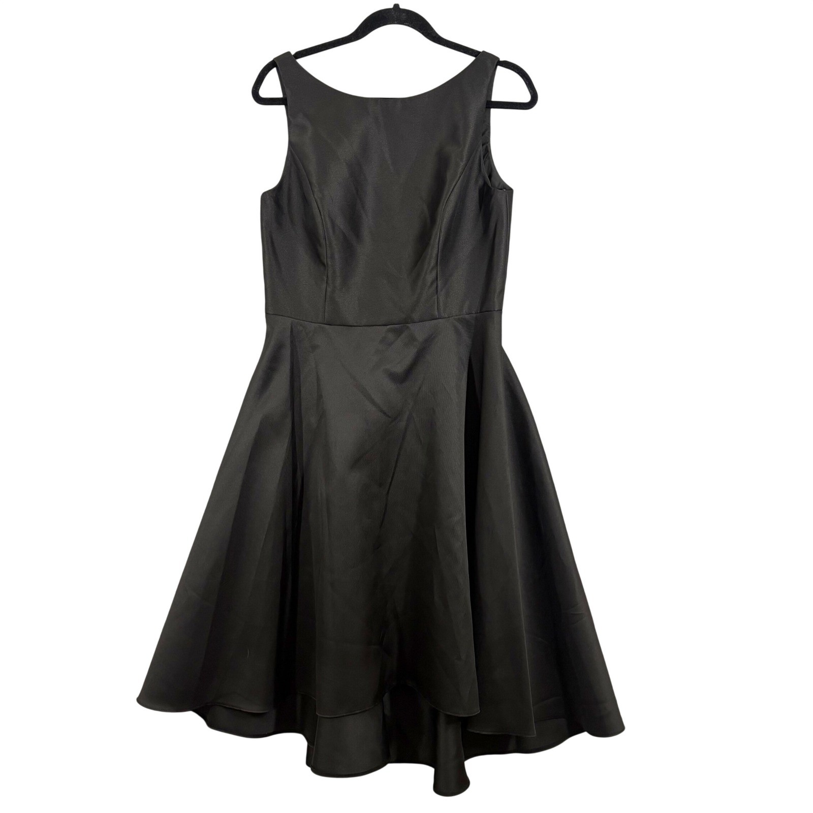 NEW Alfred Sung Bateau Neck Satin High Low Cocktail Dress Size 12 Black Formal