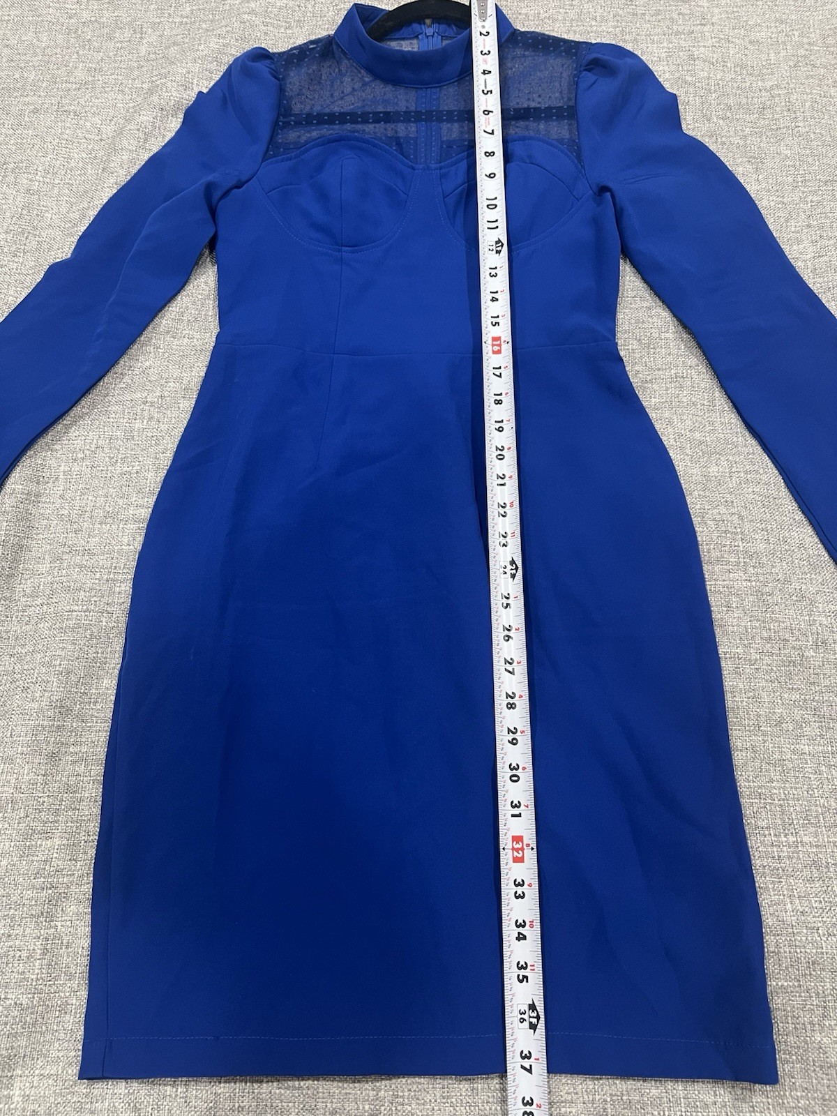 Blue Mesh Polka Dot Bodycon Dress High Neck Zip Long Sleeve Knee S 36 4