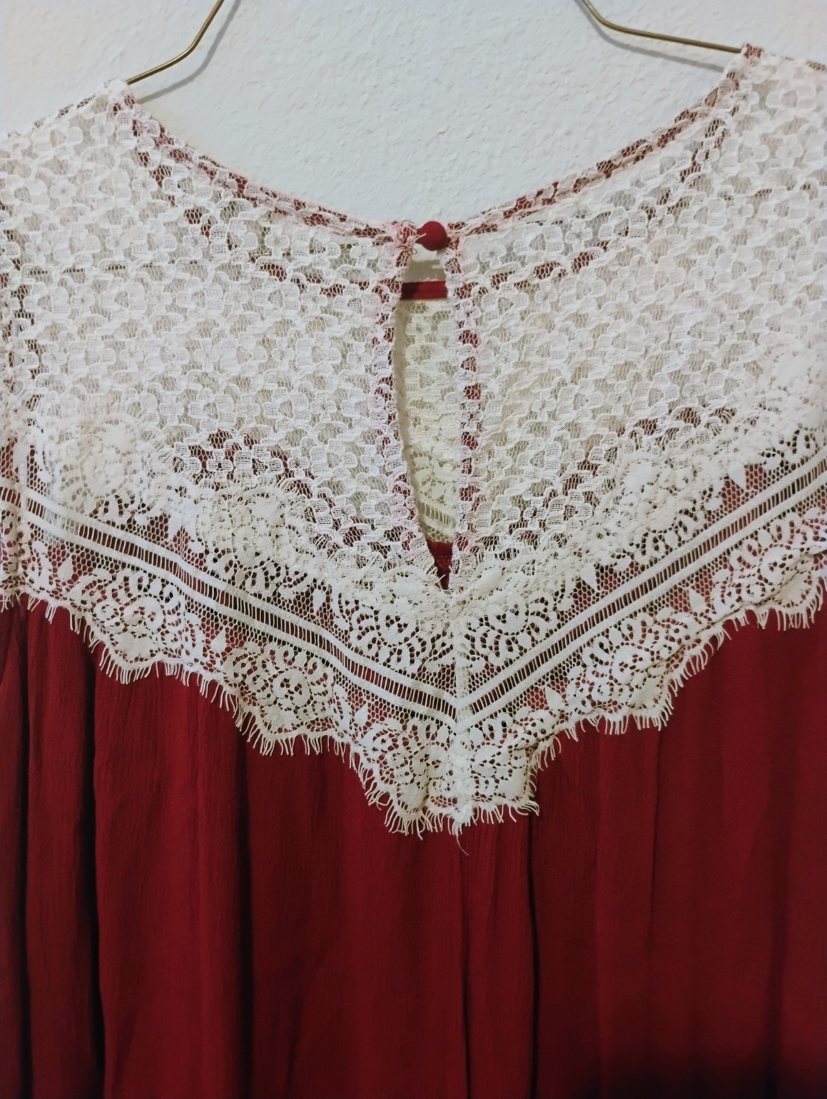 Umgee Red Shift Dress Round Neck Sleeveless Lace Trim Short Size M