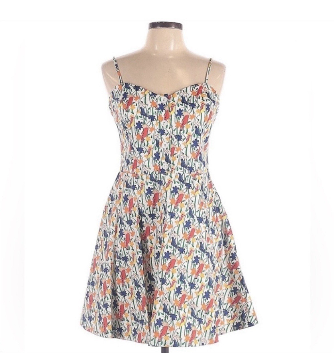 Alice + Olivia Nella Bird Print Dress 12 NWT Fit Flare Sweetheart Mini
