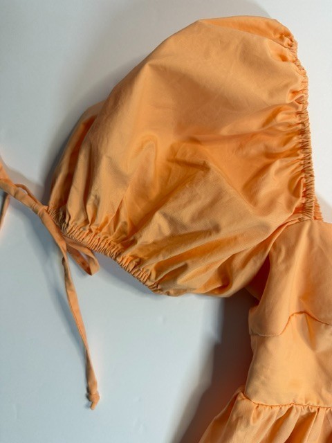 Olivaceous Light Orange Puff Sleeve Sweetheart Neckline Babydoll Dress Size S