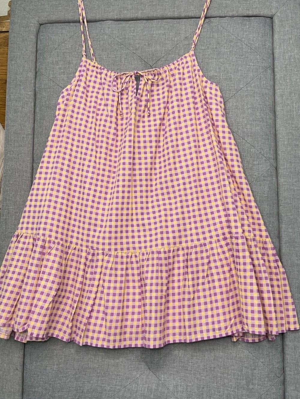 Urban Outfitters Pink Purple Gingham Babydoll Mini Dress Ruffle Hem S