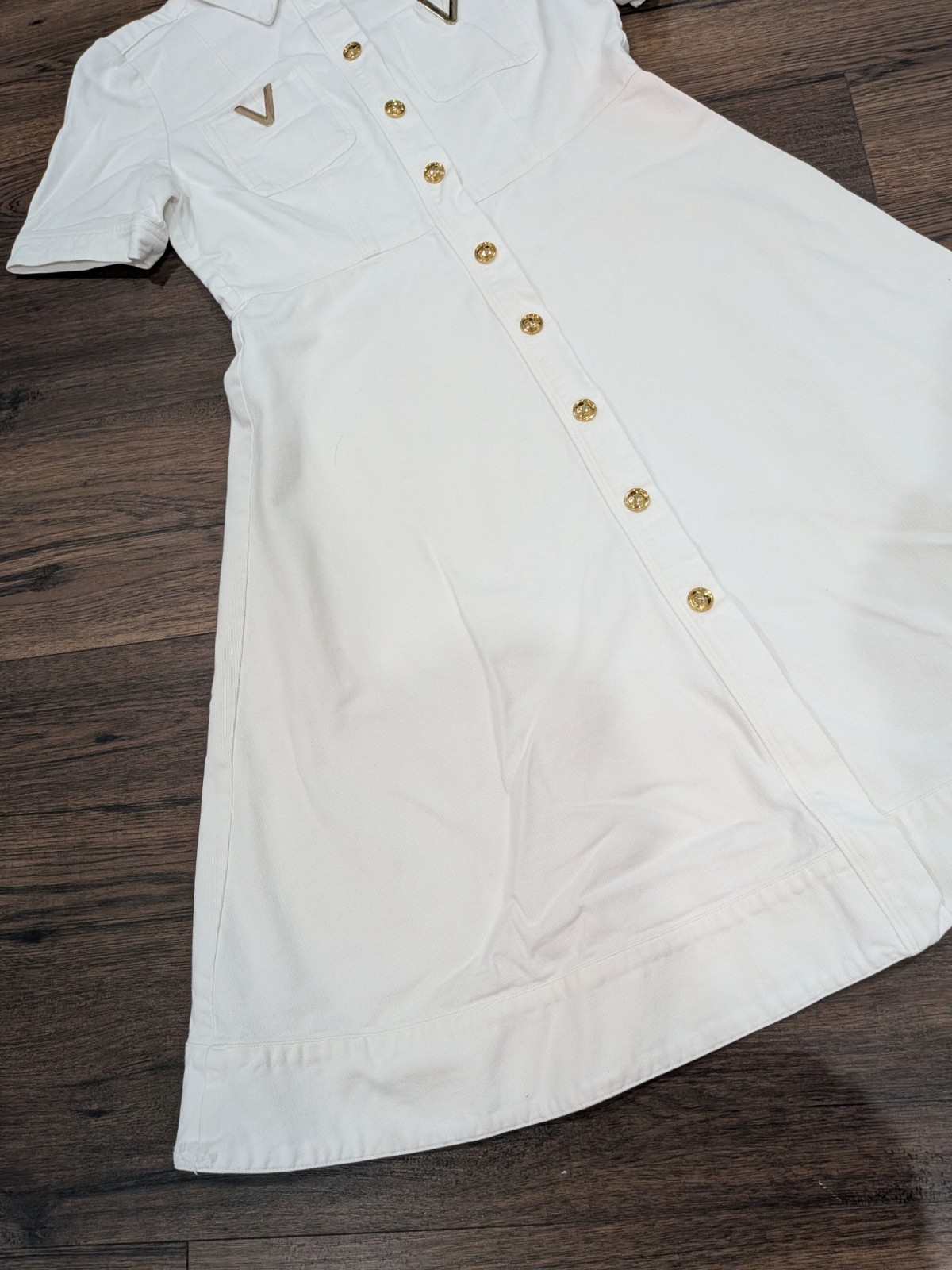 $2950 Valentino Garavani V logo White Denim Dress, Sz S-M VERY GOOD CONDITION