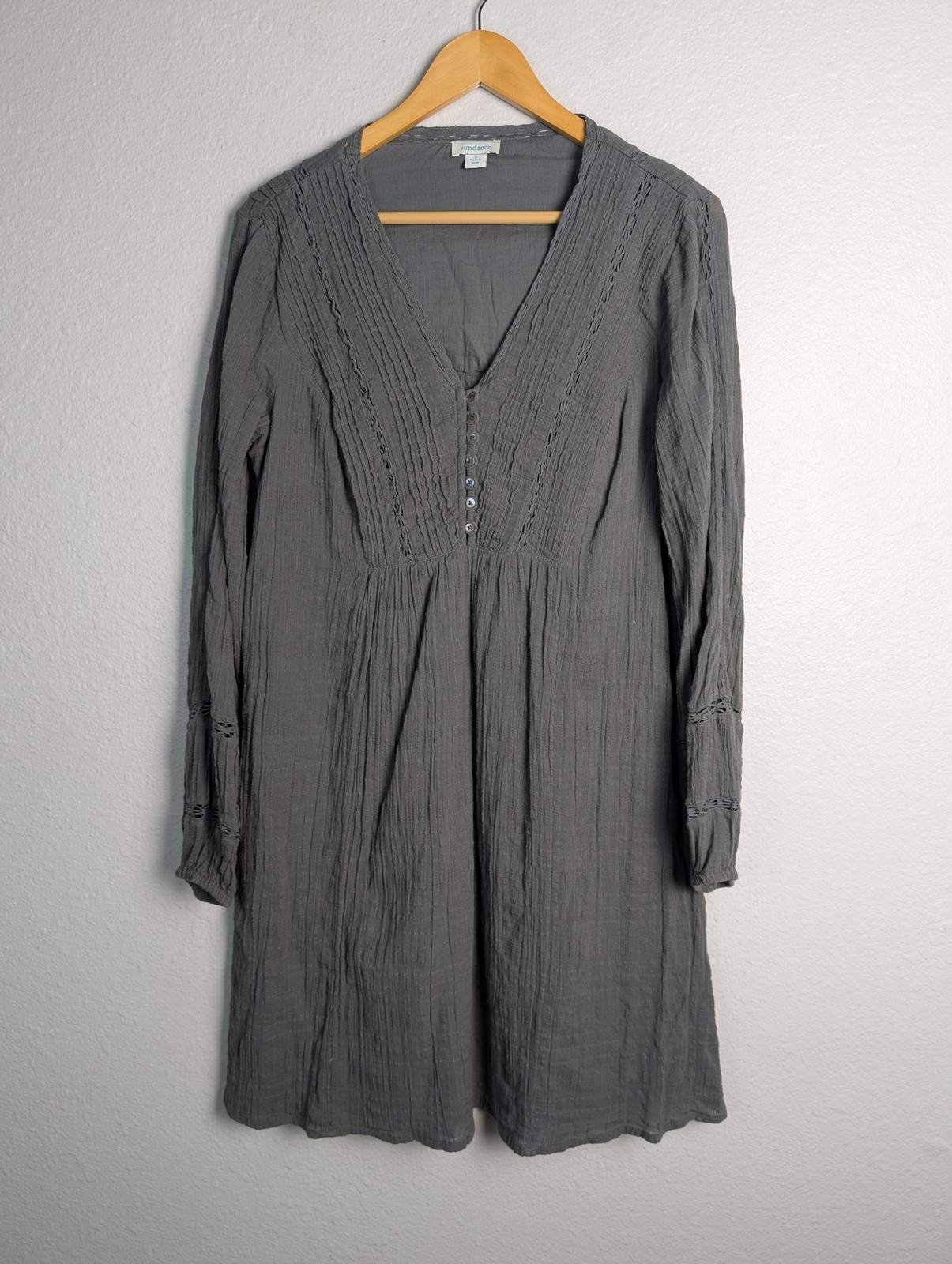 Sundance Dress Womens S Gray Knee Length Trapeze & Swing Crochet Empire