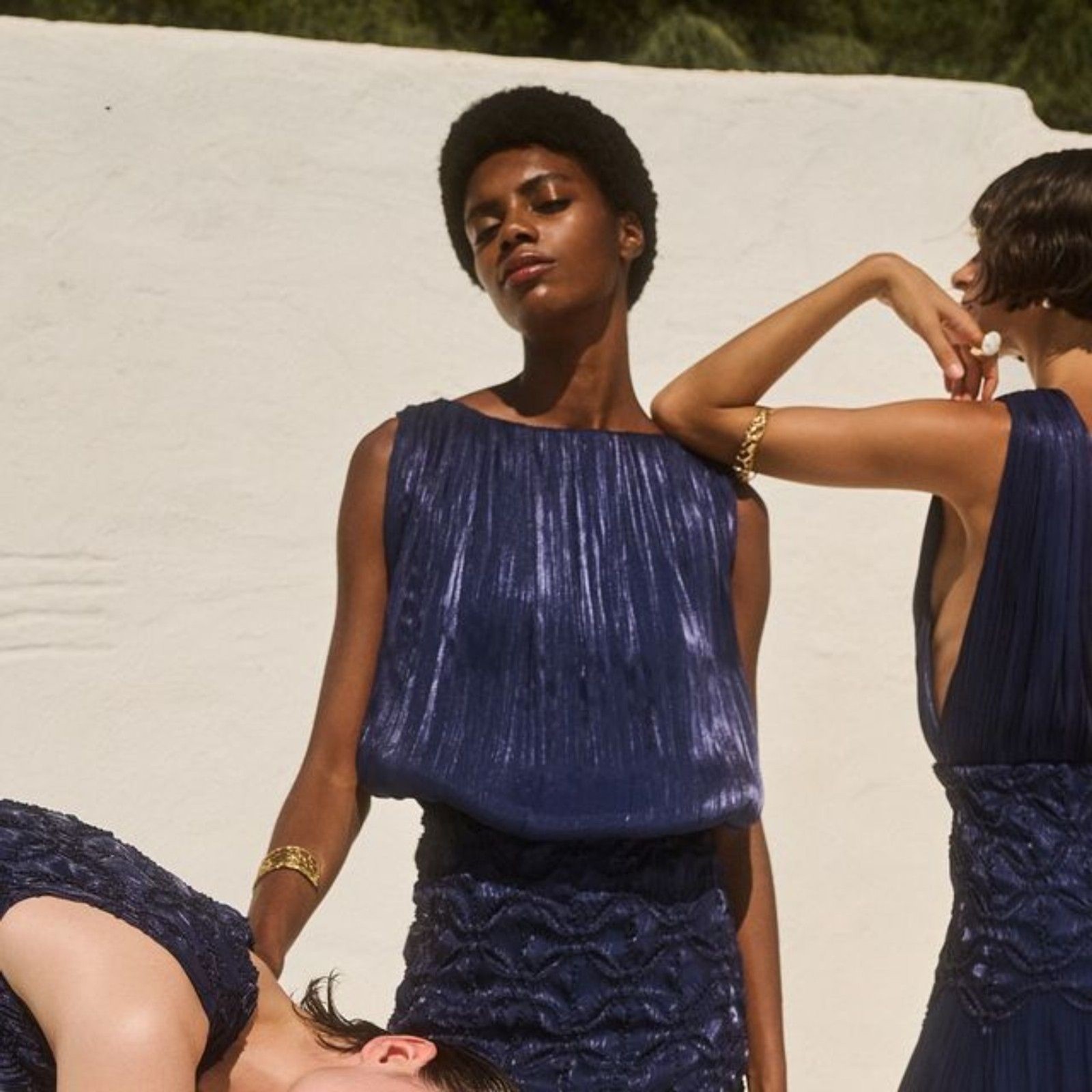 NWT Costarellos Tamiris Metallic Lurex Crepon Bouclé Mini Dress Navy 4