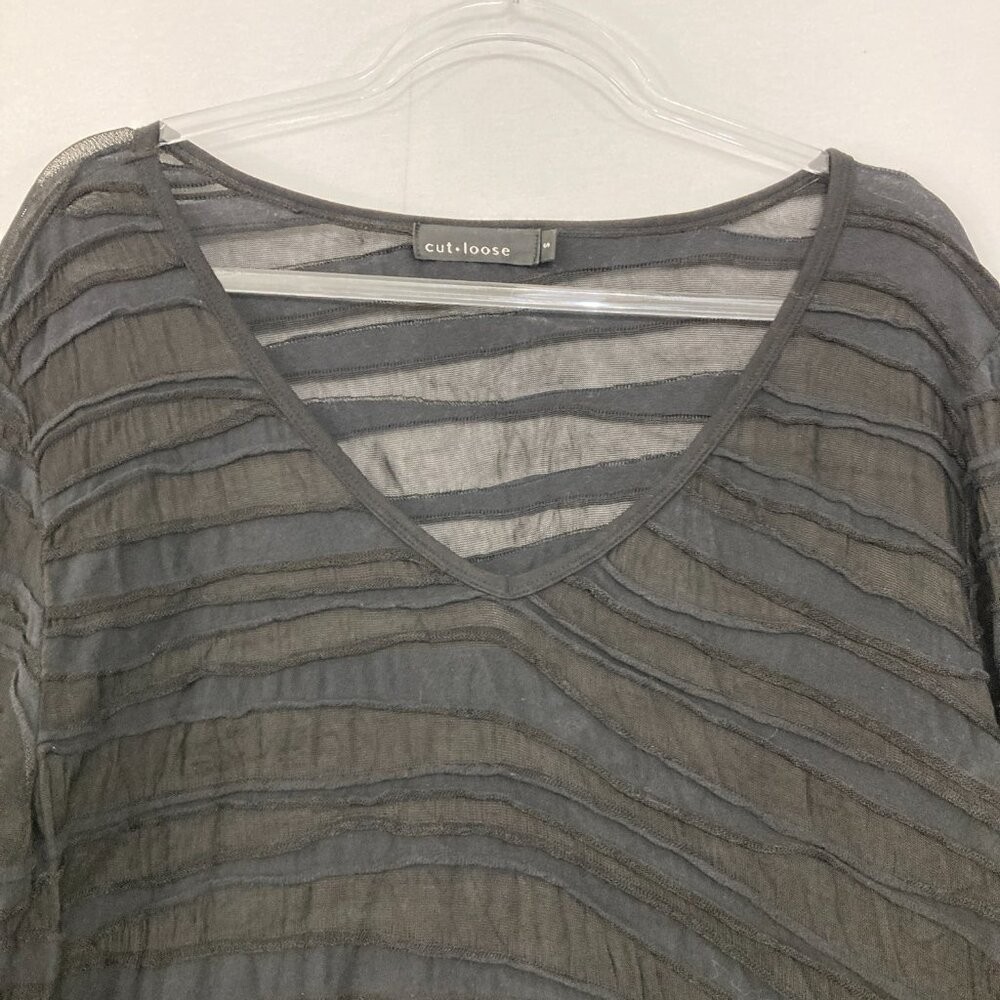 Cut Loose size Small Black Mesh Striped Artsy Abstract Lagenlook Dress/Tunic