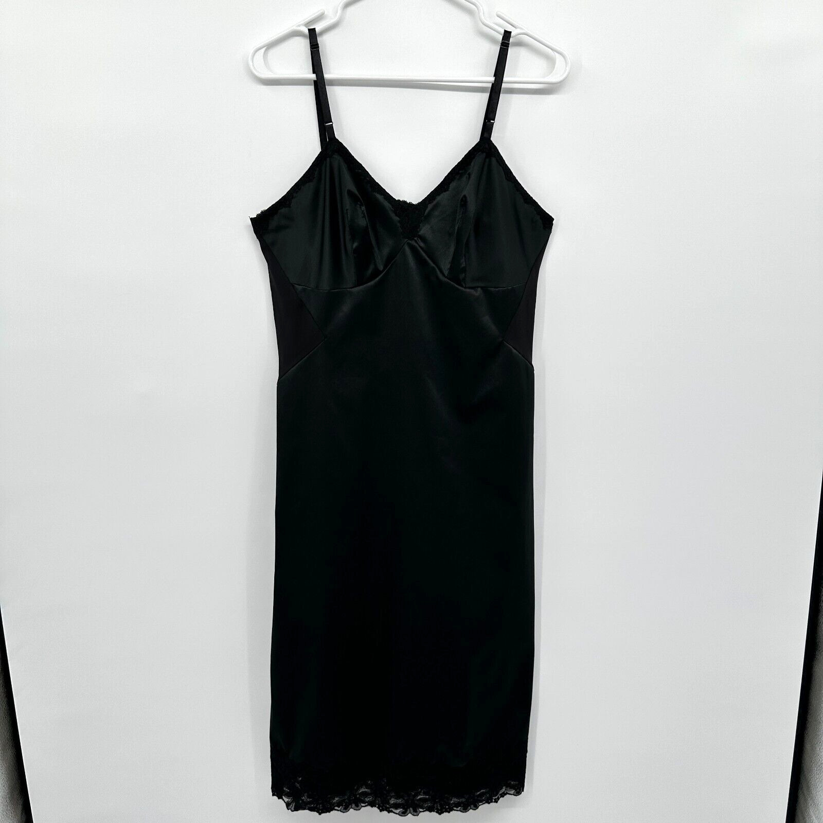 Vintage Slip Dress Size 36 Medium Romantic Babydoll Witchy Soft Goth Black USA