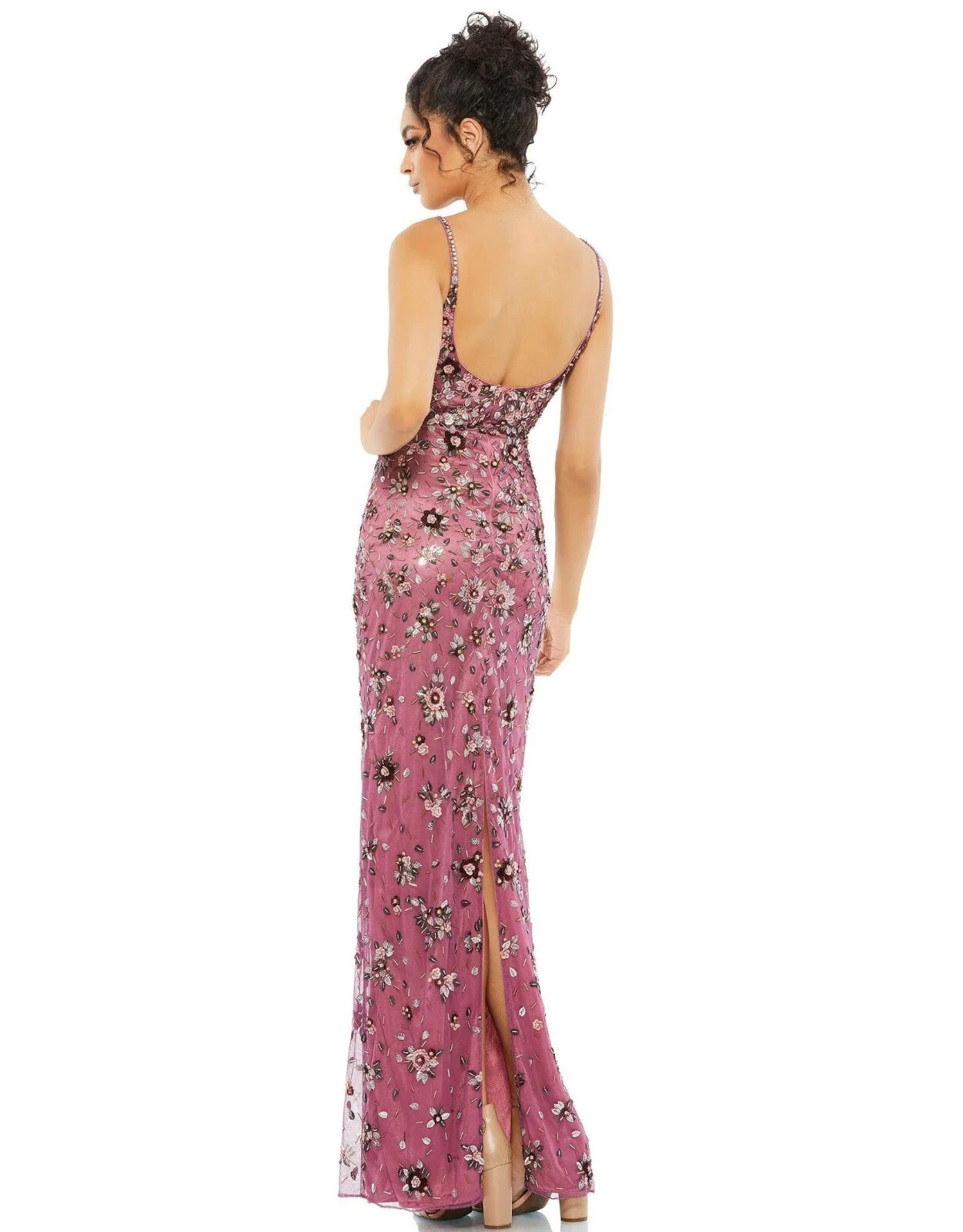 NWT MAC DUGGAL FLORAL EMBELLISHED LOW BACK SCOOP NECK ROSE PINK DRESS 10 5477