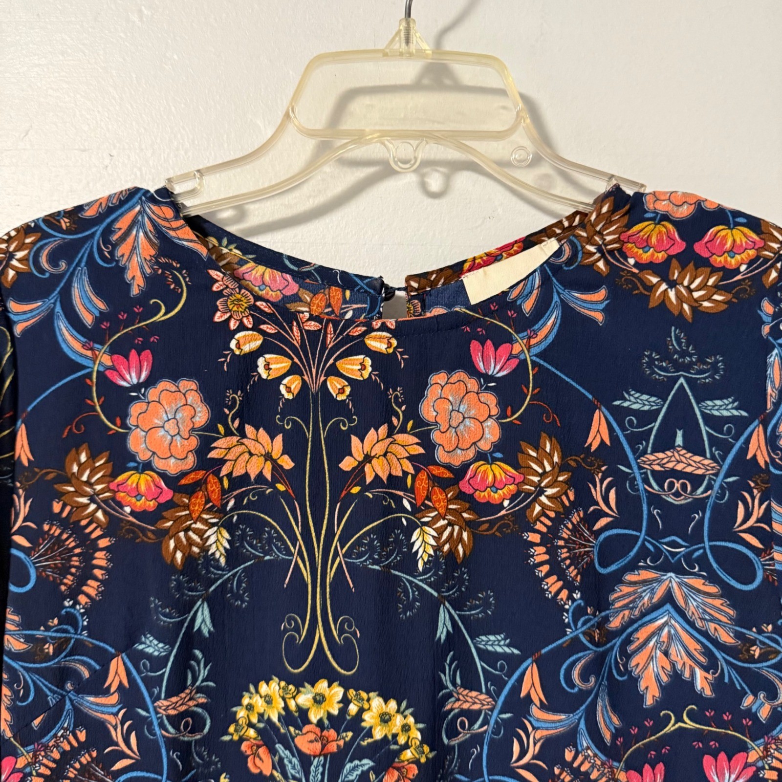 I. Madeline Garden Splendor Navy Floral Long Sleeve Midi Dress Women’s M Modest