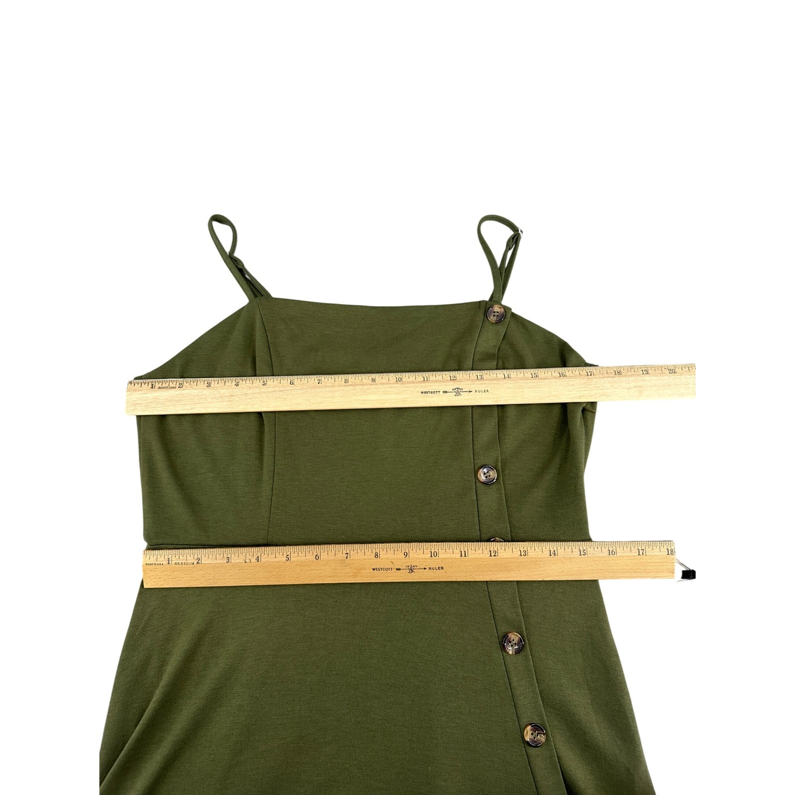 Lyrur Olive Green Button Front Spaghetti Strap Midi Dress L Breezy Summer