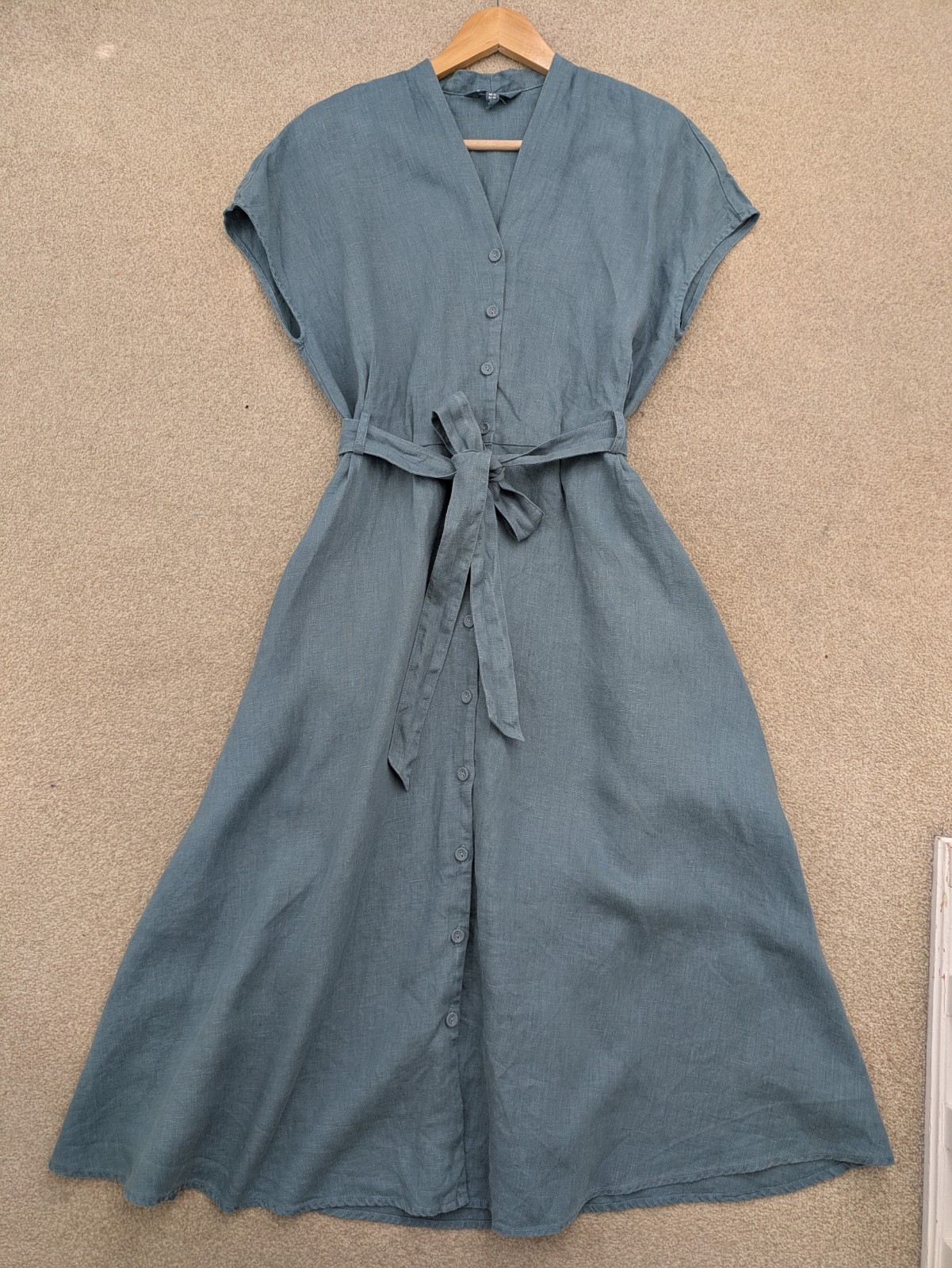 Seasalt Herring Sky Dress UK 12 Blue 100% Linen Button Down Summer Holiday