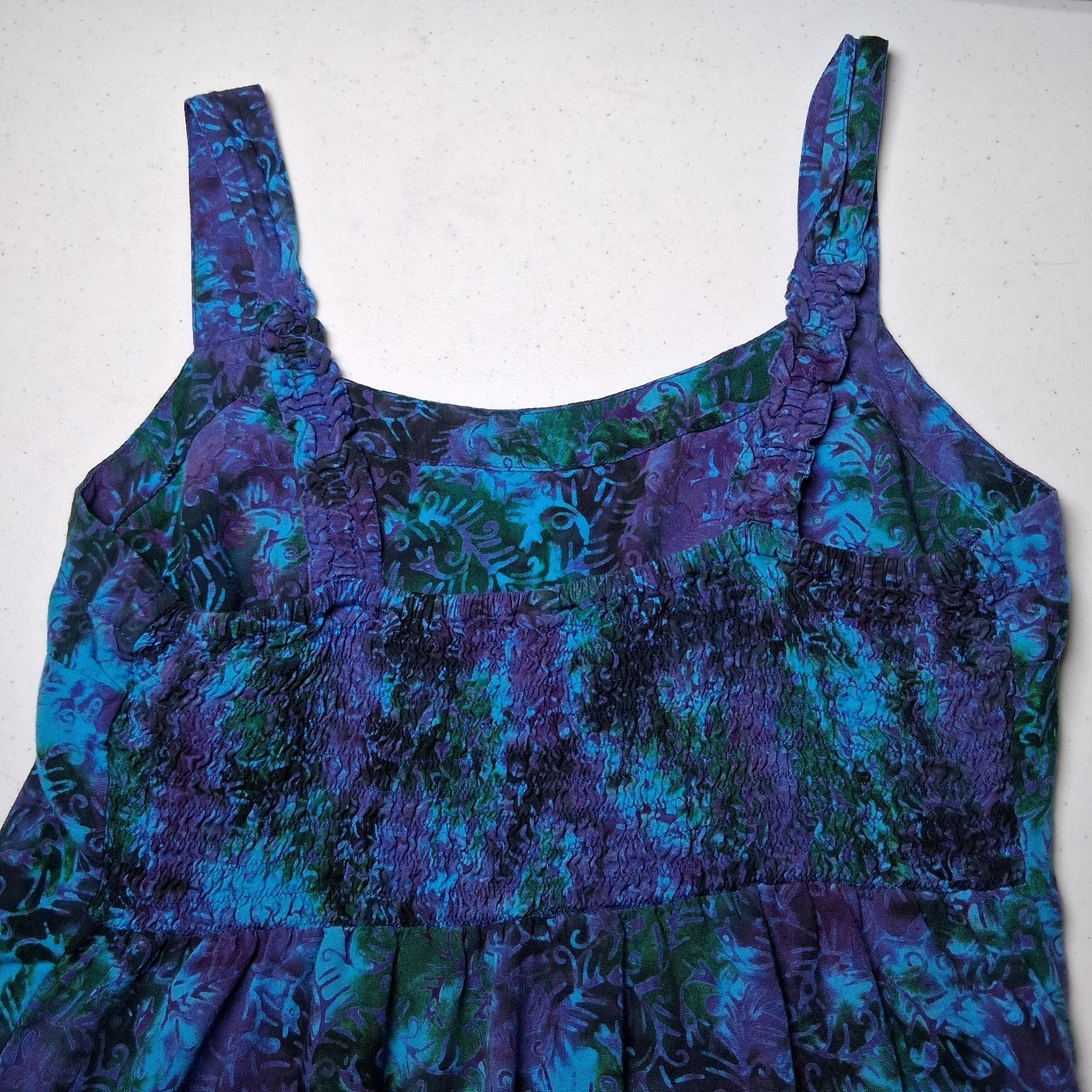 Peppermint Bay Dress Small Blue Batik Ruffled Whimsical Fairy Hippie Sundress